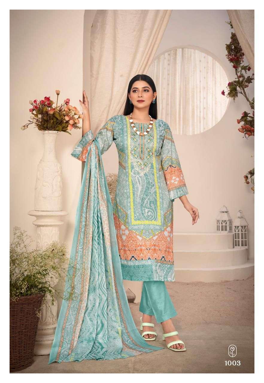 naira vol-1 by saanvi trends 1001-1008 series lawn cotton salwar kameez catalogue wholesale price surat gujarat 