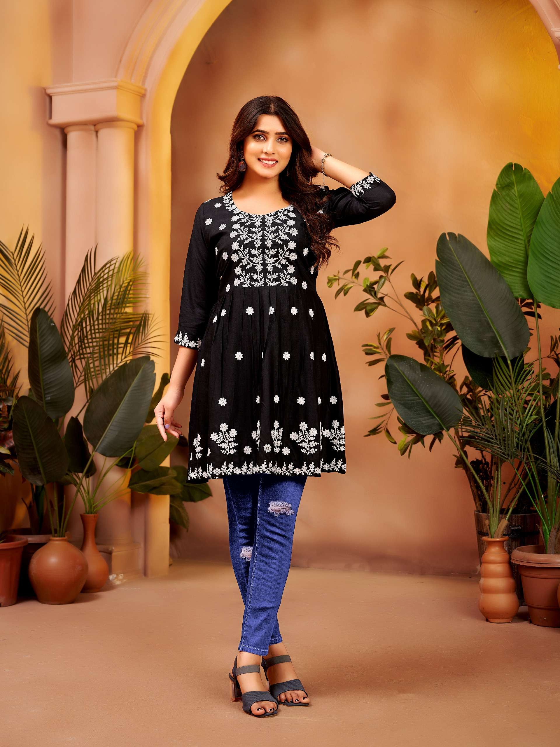 nazakat vol-1 by krishna trendz 1001-1008 series trendy look designer rayon short tops catalogue latest design 2024