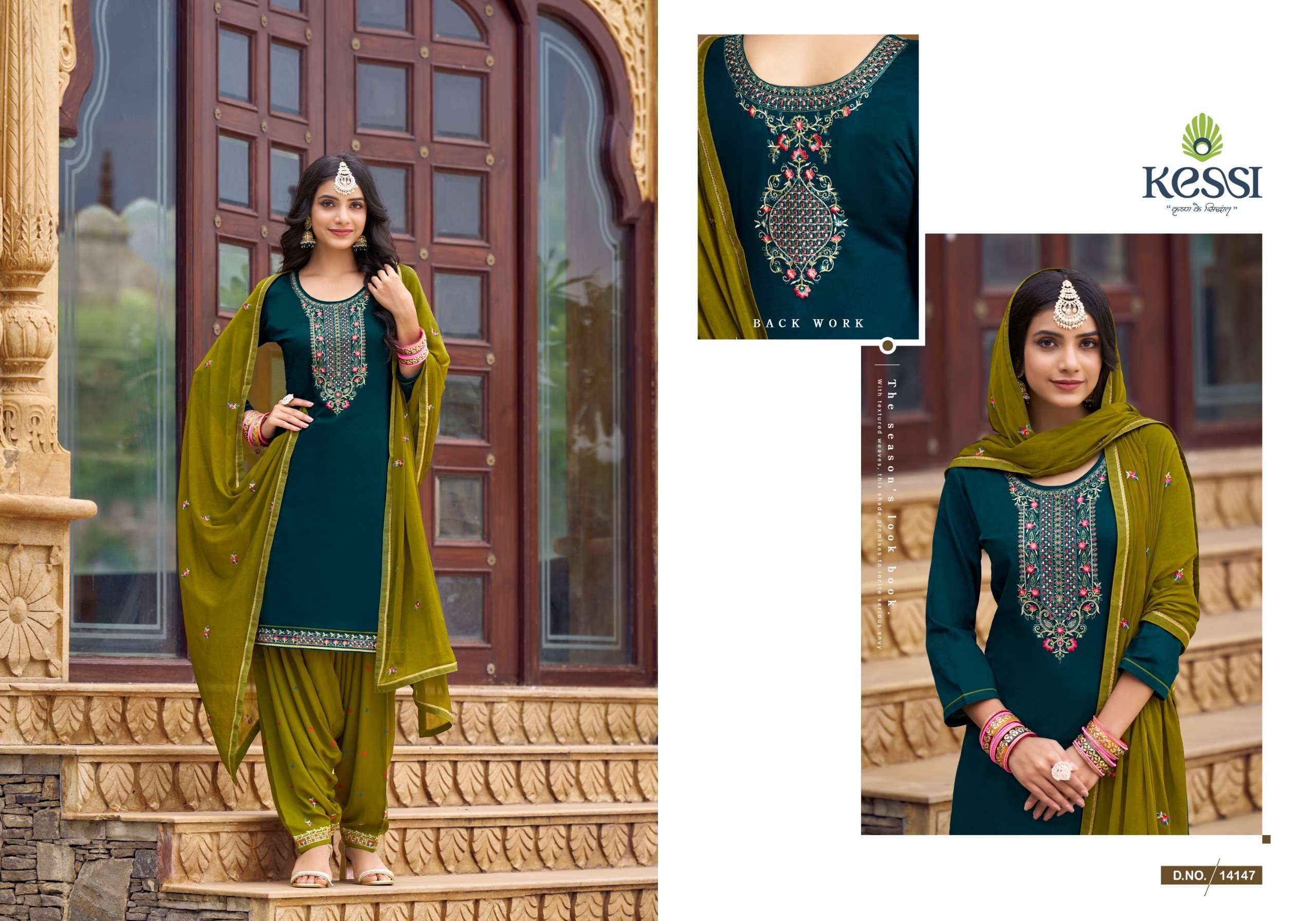 patiala house vol-100 by kessi fabrics 14141-14148 series jam silk cotton with work festive wear dress material catalogue surat gujarat 