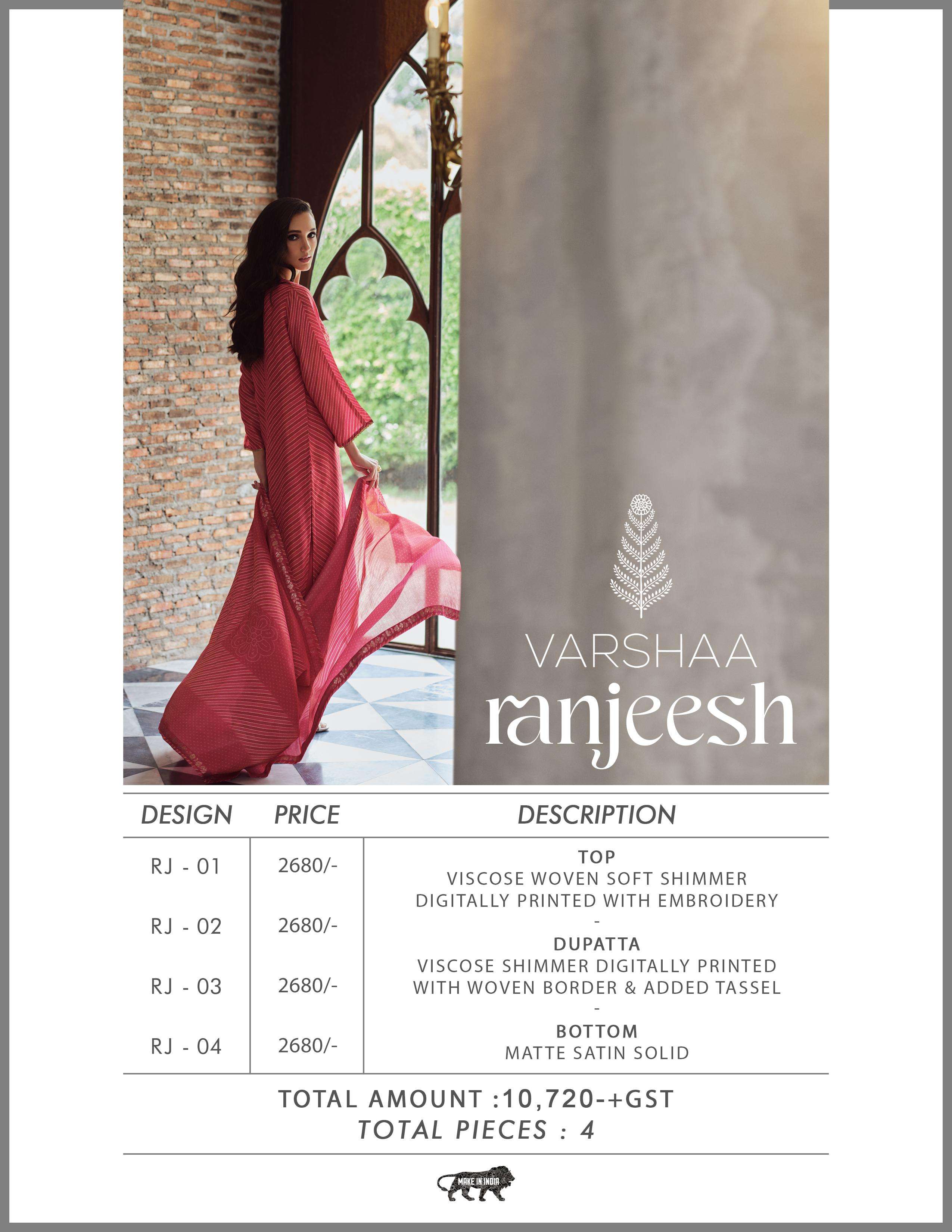 ranjeesh by varsha fashion viscose designer heavy salwar suits catalogue online purchasing surat 
