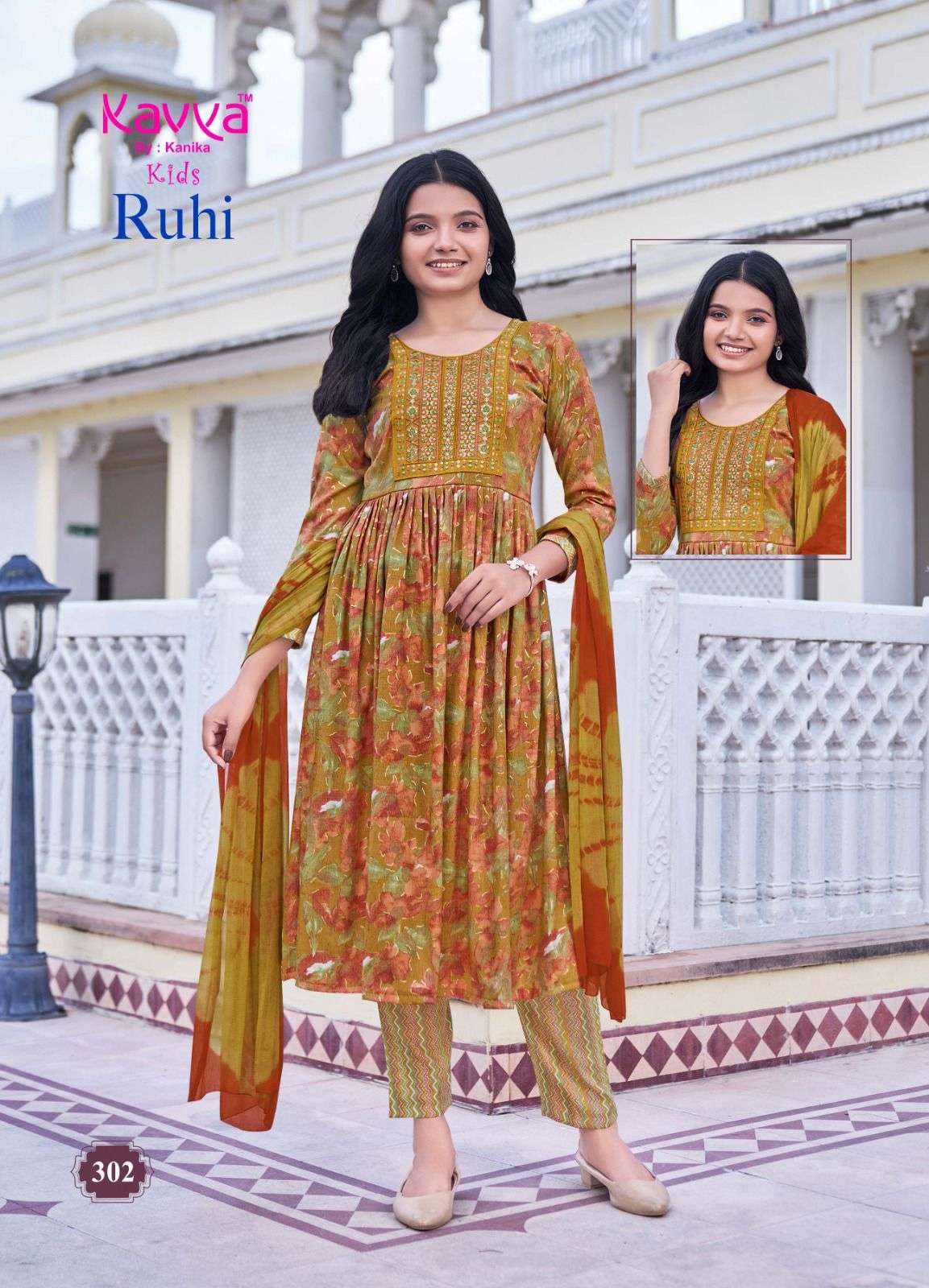 ruhi vol-3 by kavya 301-310 series umbrella cut designer readymade kids wear salwar suits catalogue surat 