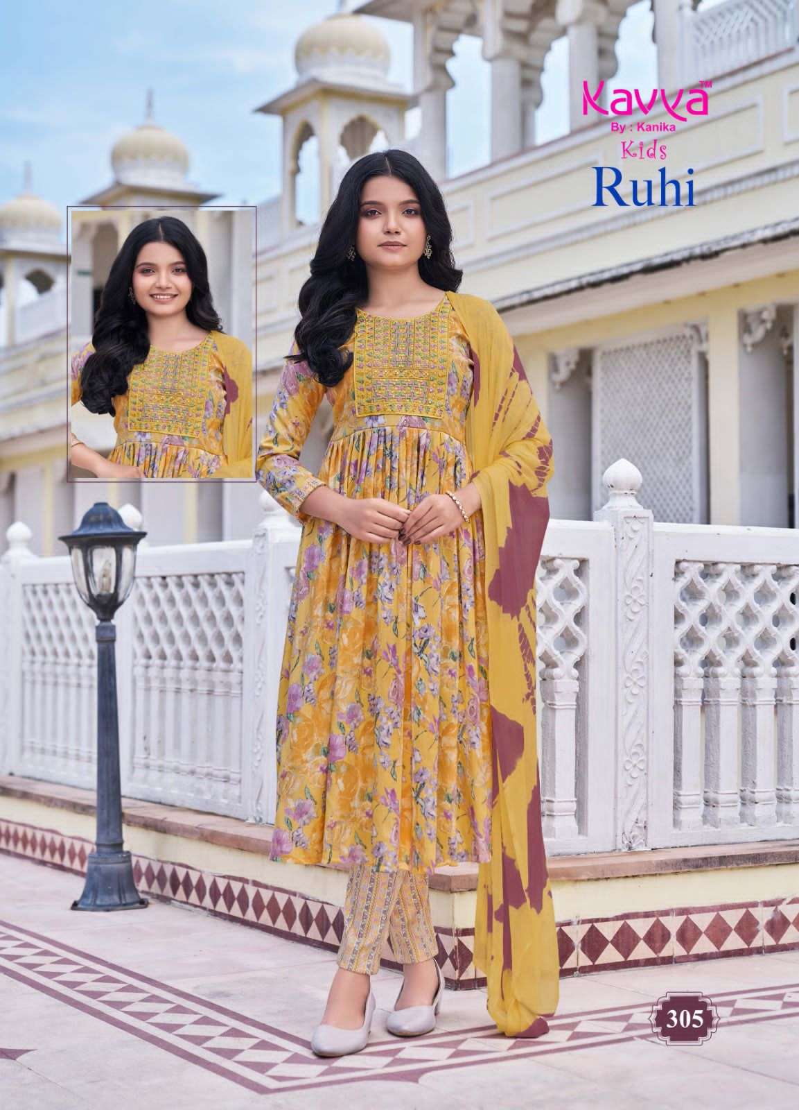 ruhi vol-3 by kavya 301-310 series umbrella cut designer readymade kids wear salwar suits catalogue surat 