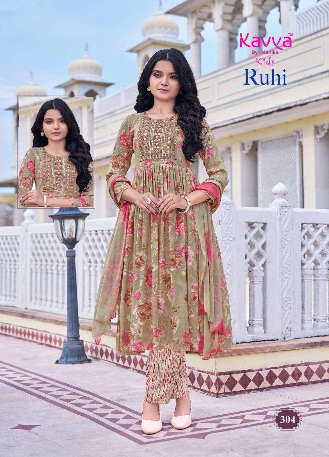 ruhi vol-3 by kavya 301-310 series umbrella cut designer readymade kids wear salwar suits catalogue surat 