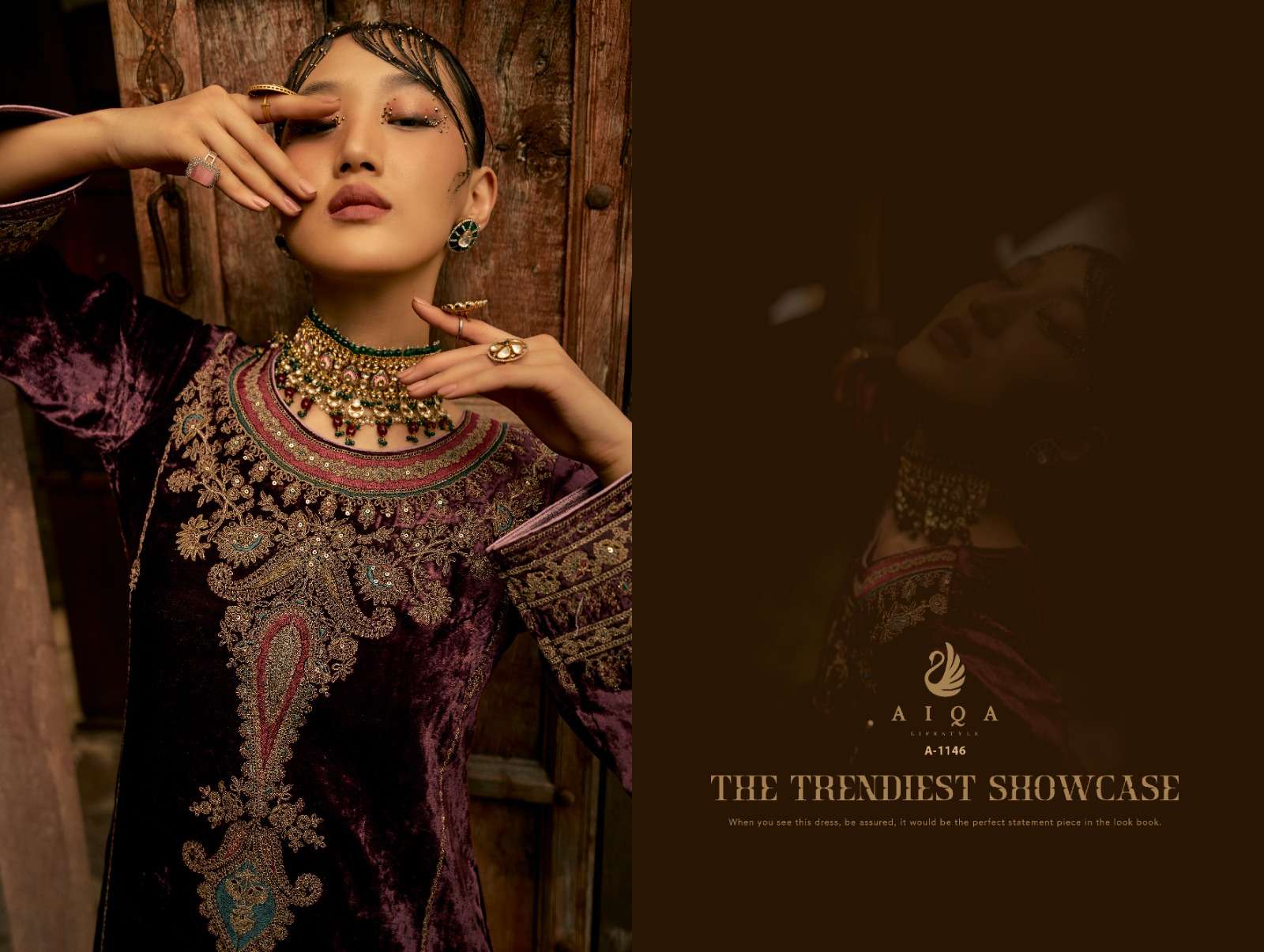 shaina by aiqa lifestyle 1143-1150 series heavy designer velvet pashmina salwar kameez catalogue surat gujarat 
