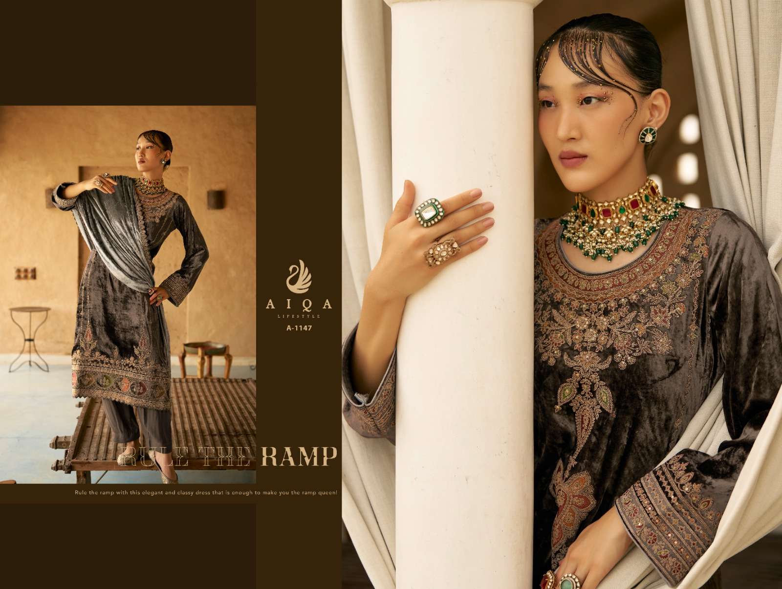 shaina by aiqa lifestyle 1143-1150 series heavy designer velvet pashmina salwar kameez catalogue surat gujarat 