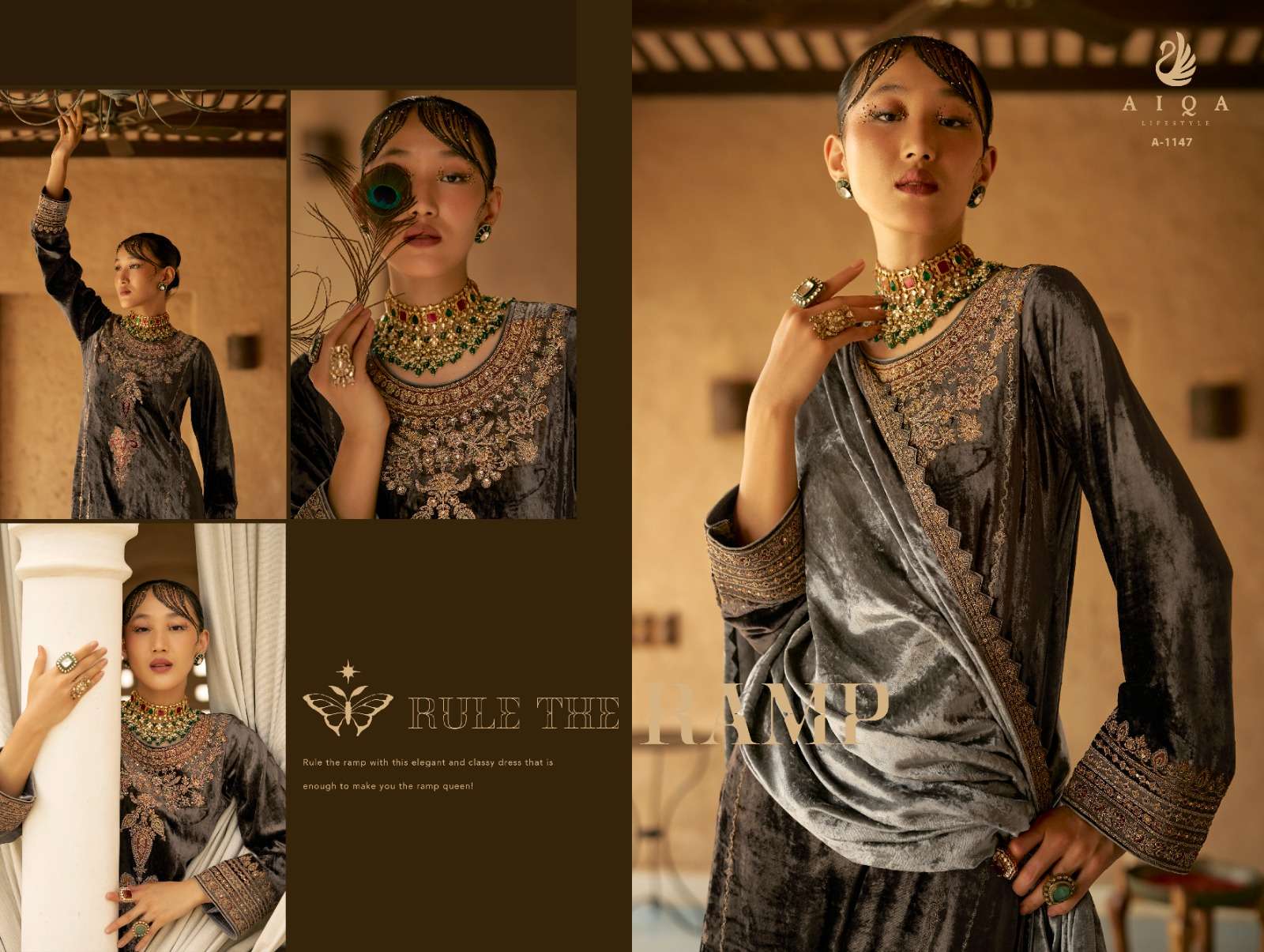 shaina by aiqa lifestyle 1143-1150 series heavy designer velvet pashmina salwar kameez catalogue surat gujarat 