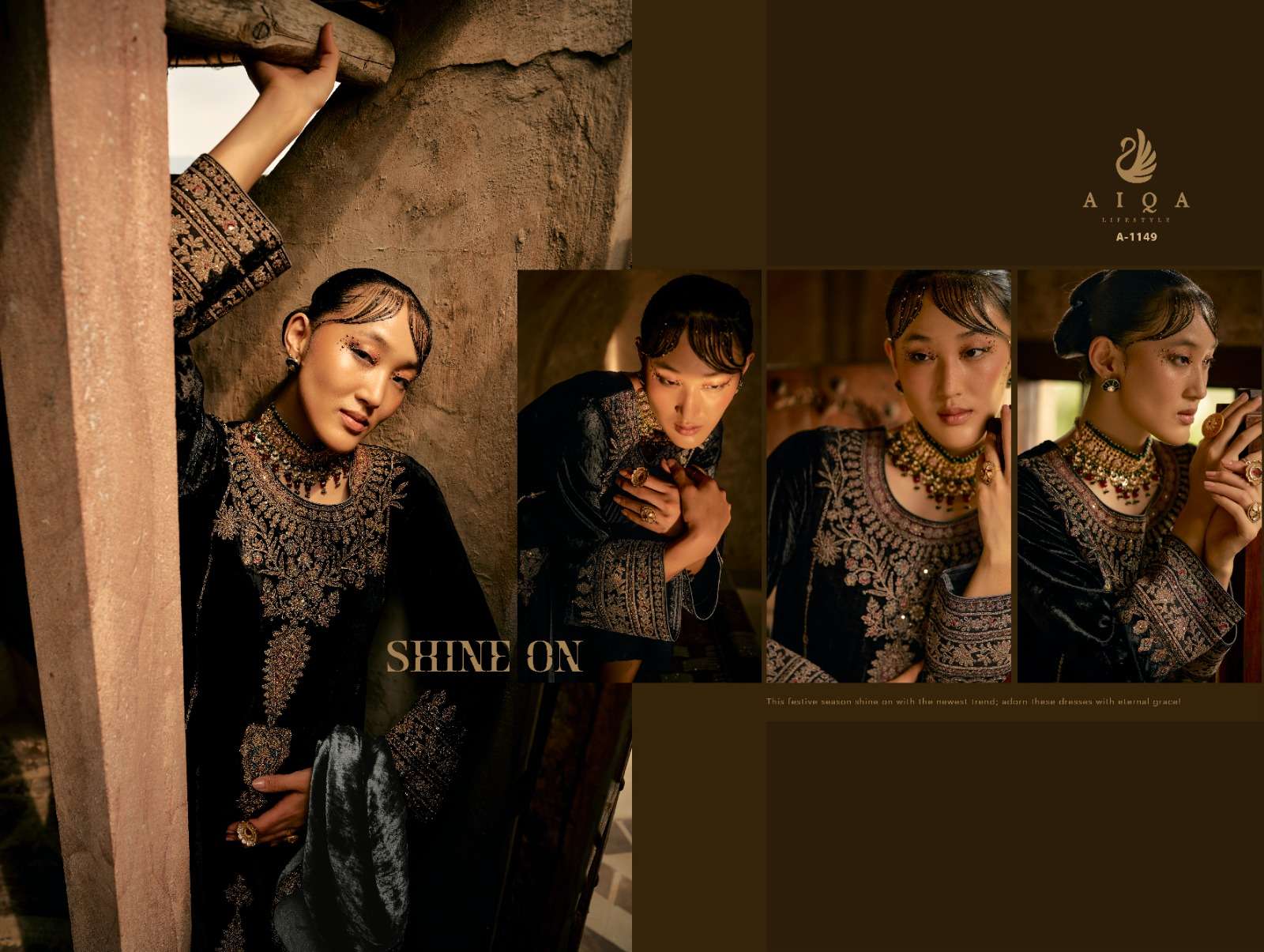 shaina by aiqa lifestyle 1143-1150 series heavy designer velvet pashmina salwar kameez catalogue surat gujarat 
