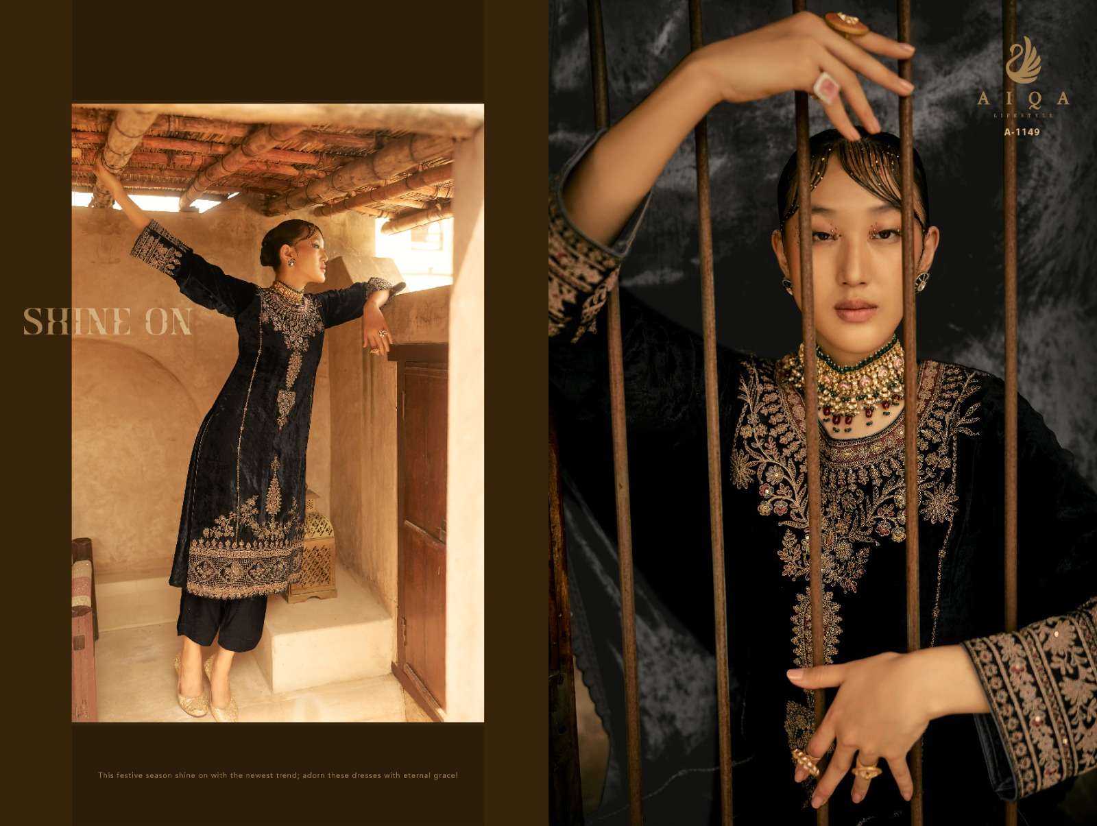 shaina by aiqa lifestyle 1143-1150 series heavy designer velvet pashmina salwar kameez catalogue surat gujarat 