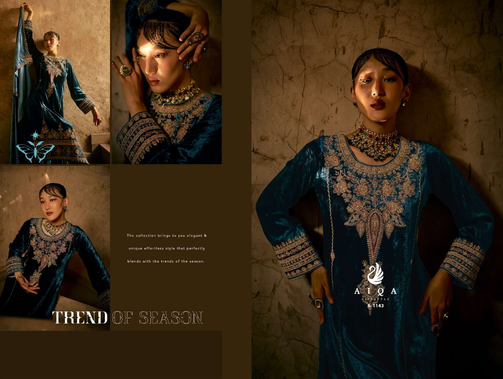 shaina by aiqa lifestyle 1143-1150 series heavy designer velvet pashmina salwar kameez catalogue surat gujarat 