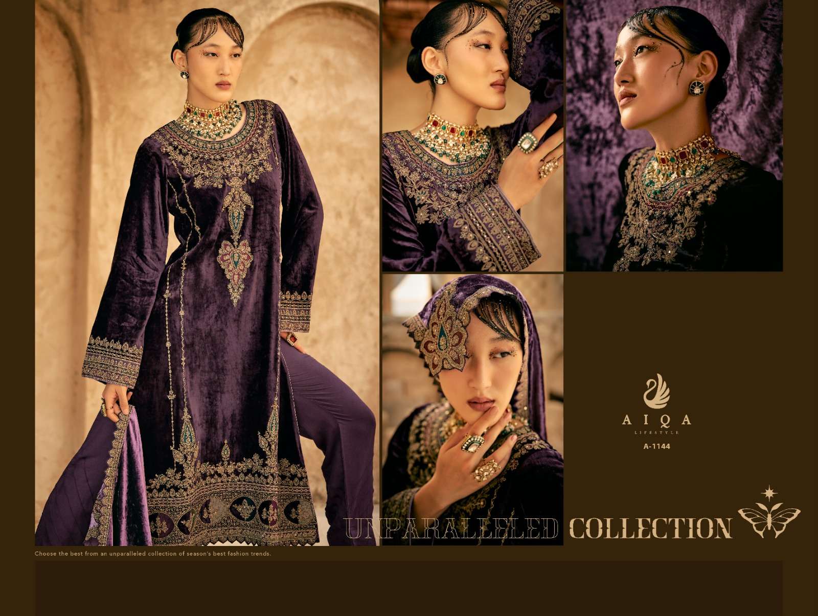 shaina by aiqa lifestyle 1143-1150 series heavy designer velvet pashmina salwar kameez catalogue surat gujarat 