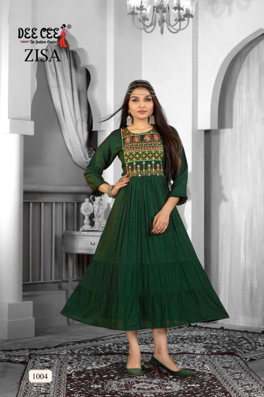 zisa by deecee 1001 1006 series rayon plain flared long kurtis catalogue online wholesale dealer surat gujarat