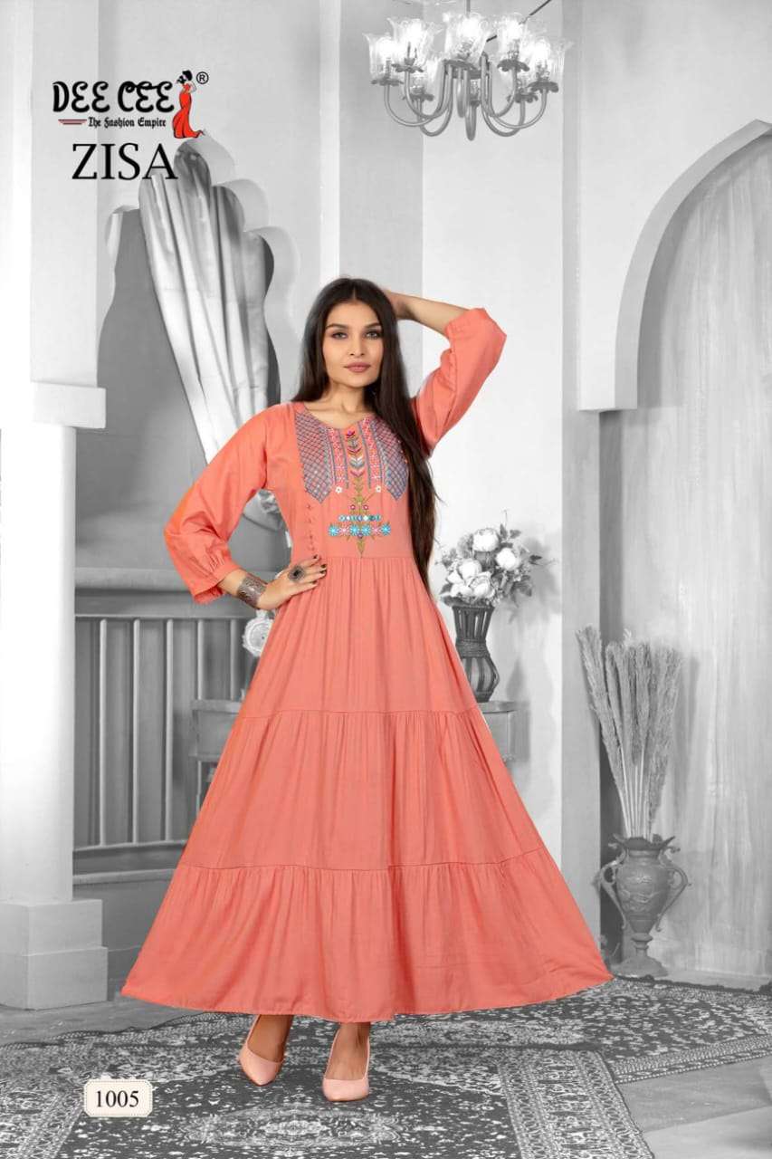 zisa by deecee 1001 1006 series rayon plain flared long kurtis catalogue online wholesale dealer surat gujarat