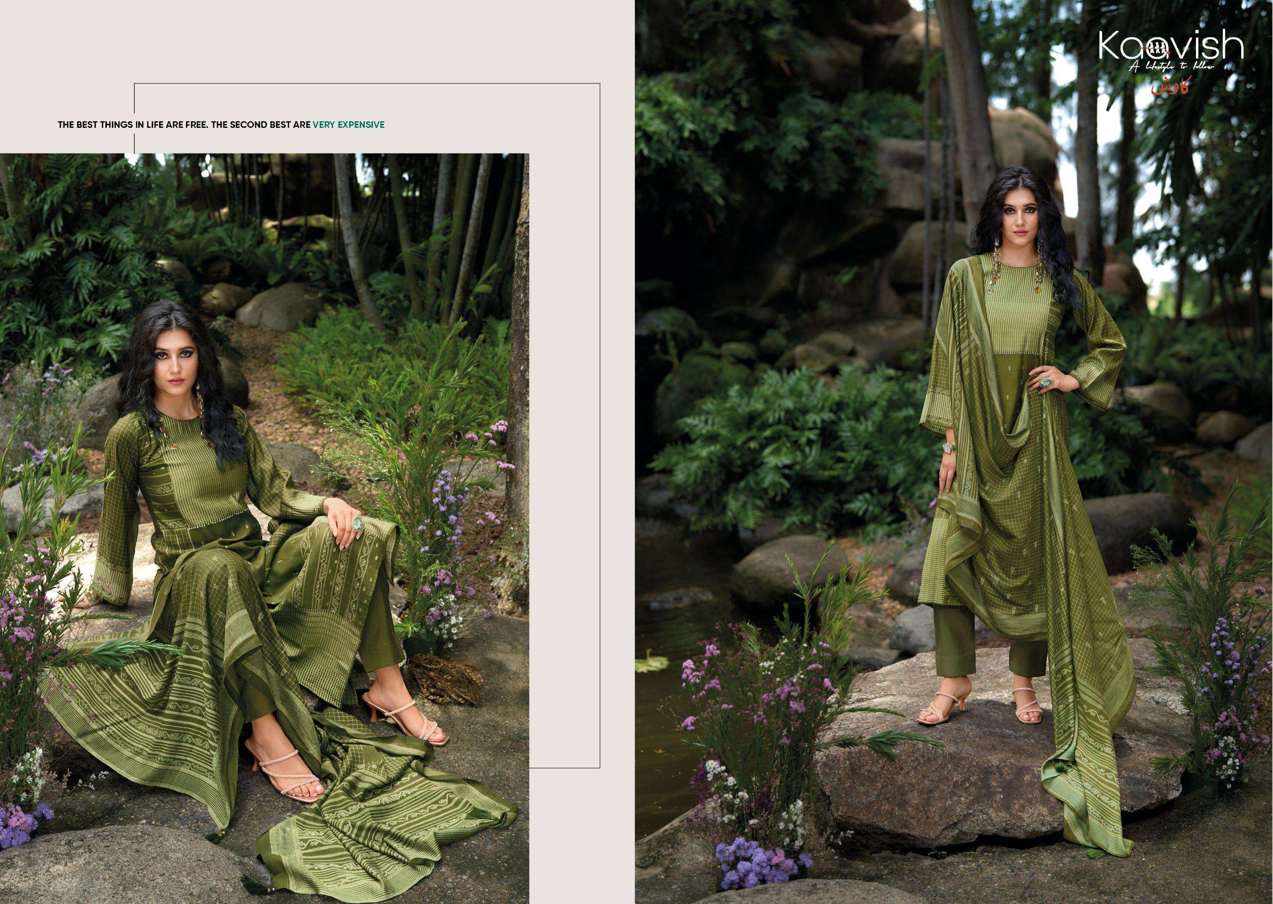 aldora by kaavish fashion 1001-1004 series fancy handwork with digital print pure viscose pashmina suits catalogue surat 