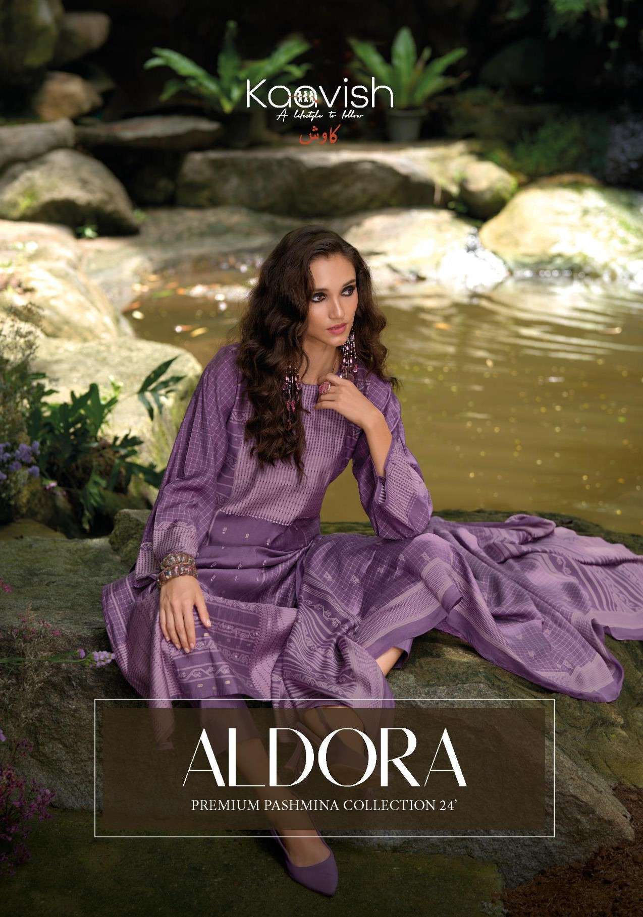 aldora by kaavish fashion 1001-1004 series fancy handwork with digital print pure viscose pashmina suits catalogue surat 