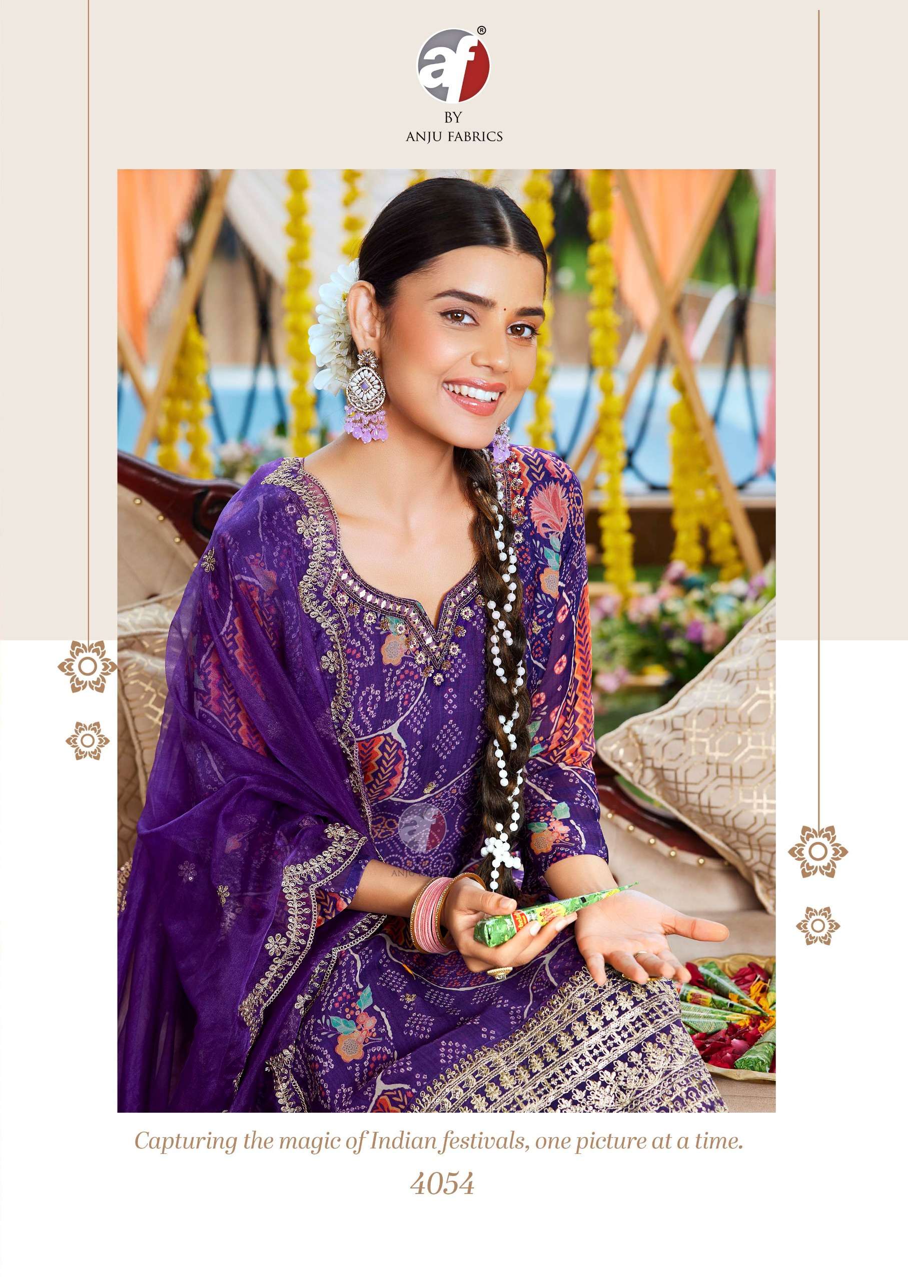 anju fabrics nazar vol-7 4051-4056 series festive special designer kurtis latest catalogue design 2024 