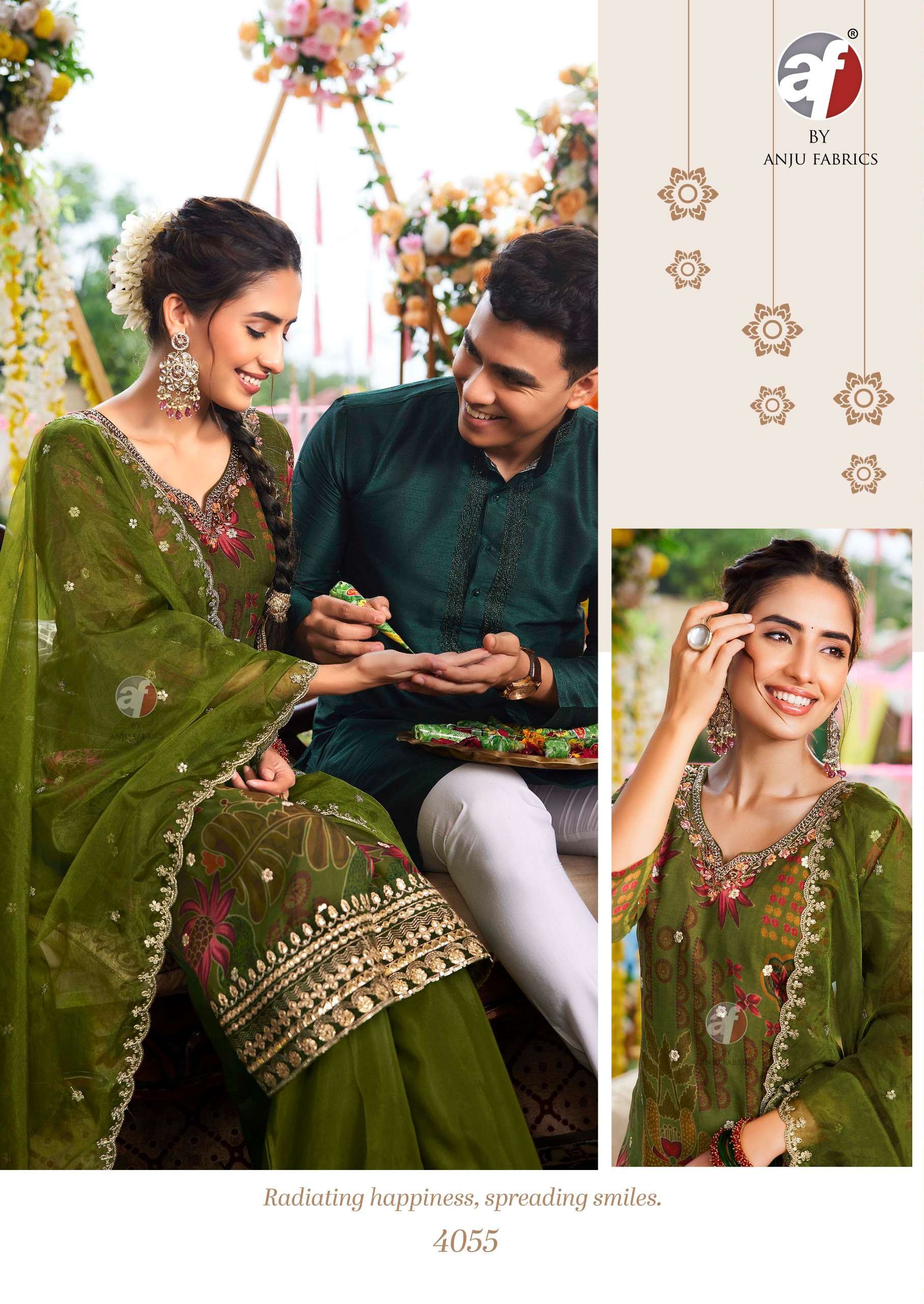 anju fabrics nazar vol-7 4051-4056 series festive special designer kurtis latest catalogue design 2024 