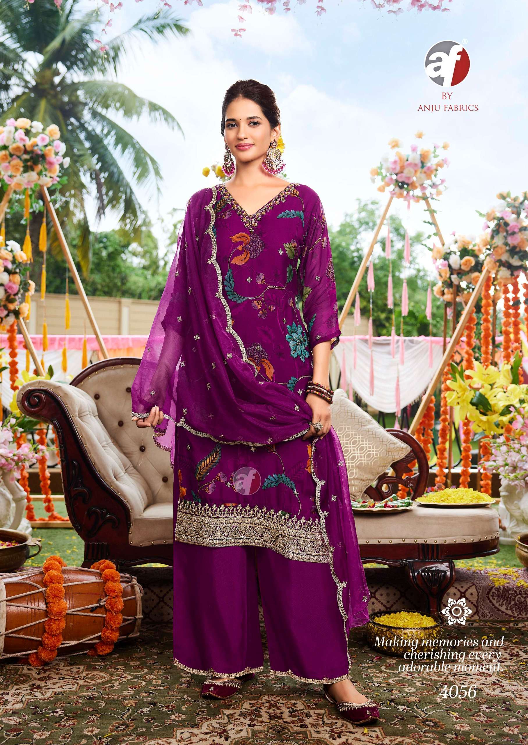 anju fabrics nazar vol-7 4051-4056 series festive special designer kurtis latest catalogue design 2024 