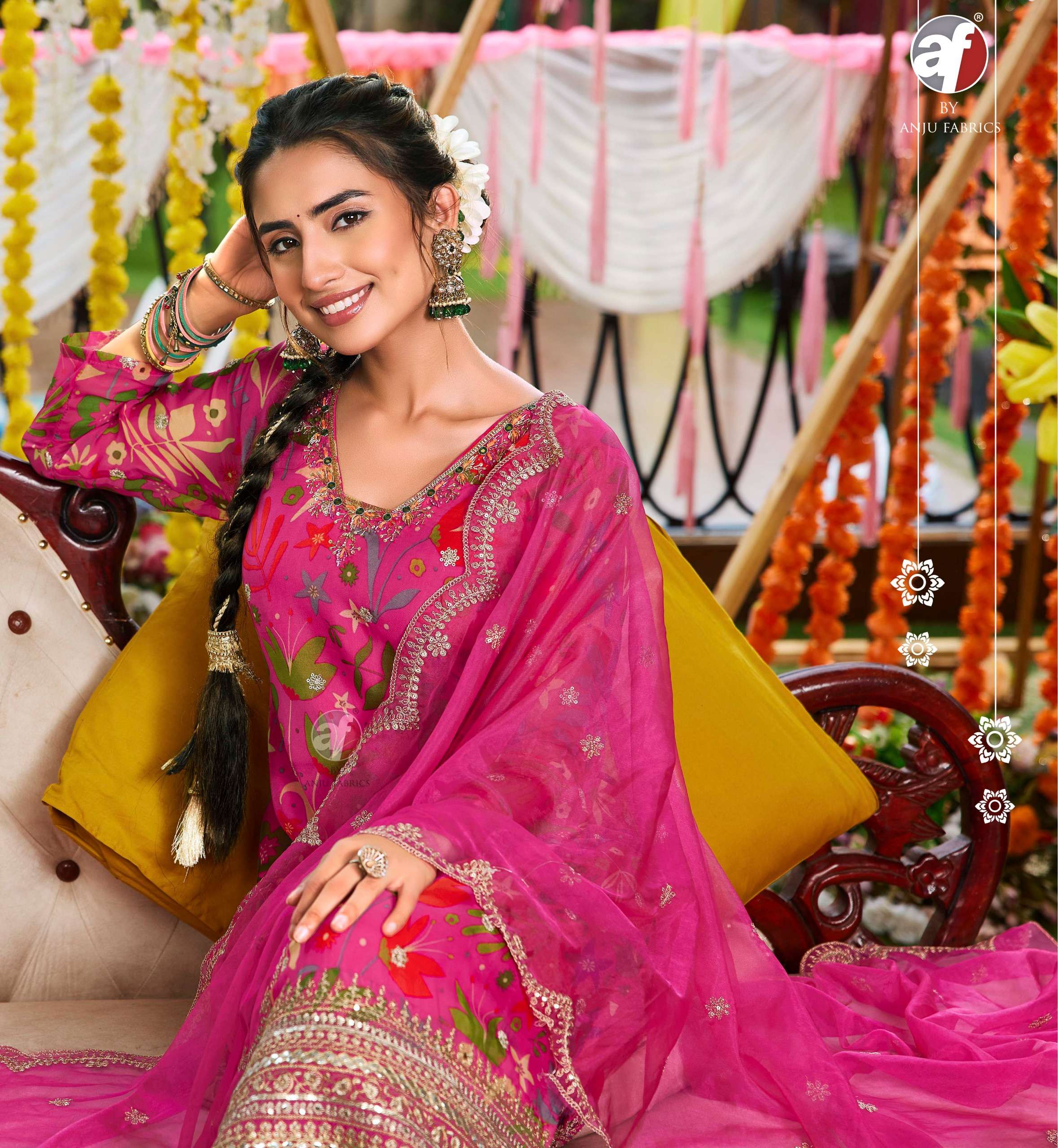 anju fabrics nazar vol-7 4051-4056 series festive special designer kurtis latest catalogue design 2024 