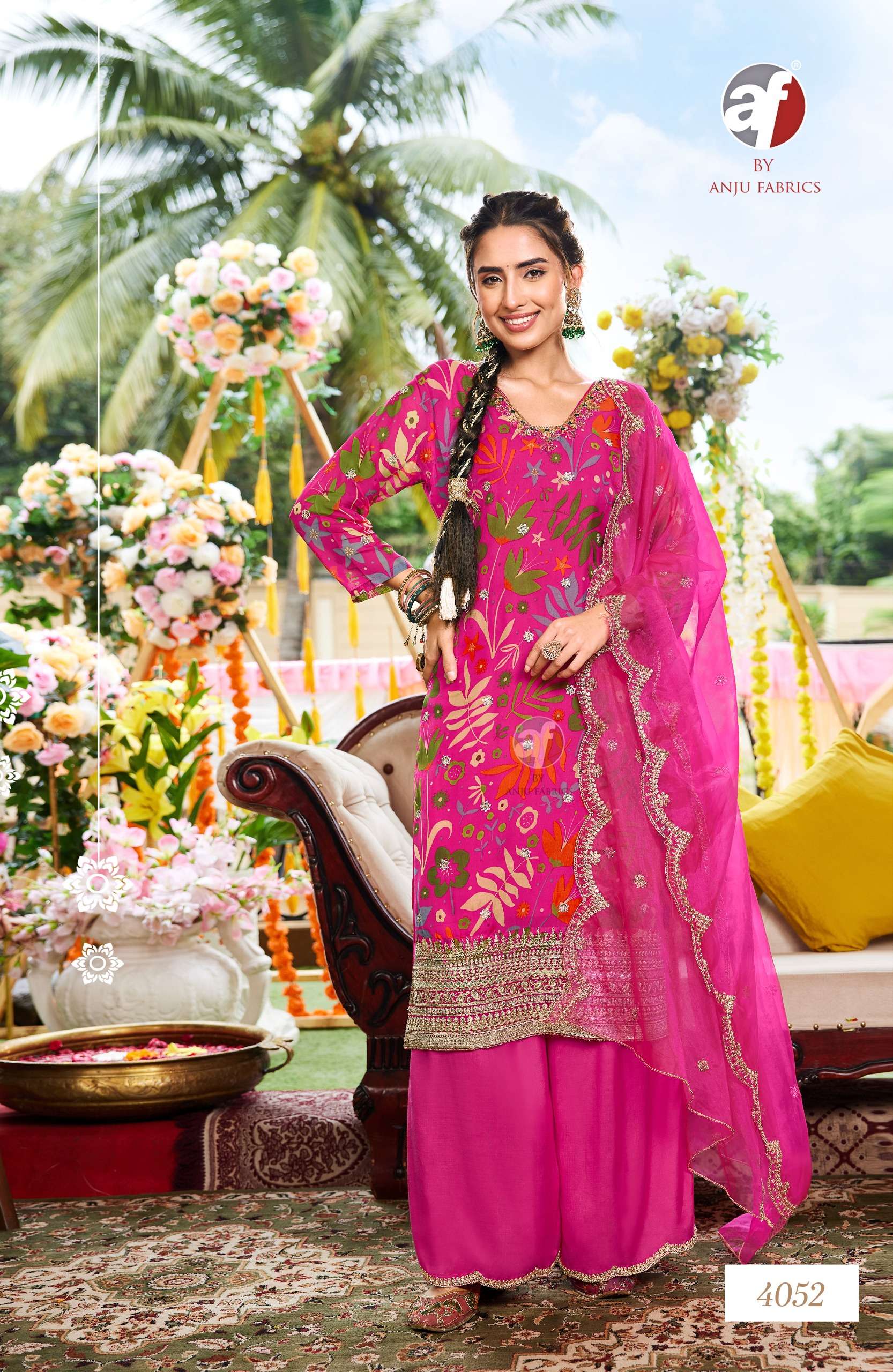 anju fabrics nazar vol-7 4051-4056 series festive special designer kurtis latest catalogue design 2024 