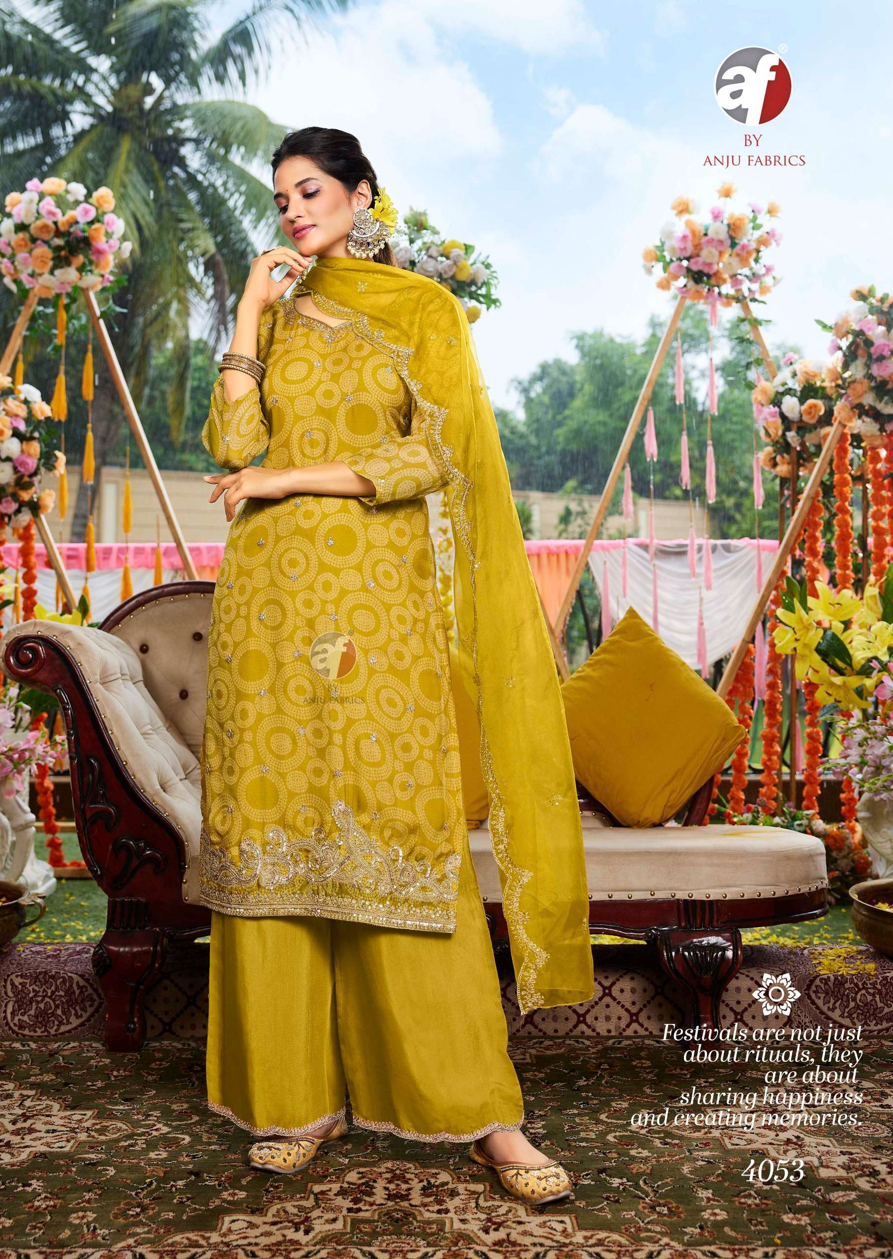 anju fabrics nazar vol-7 4051-4056 series festive special designer kurtis latest catalogue design 2024 