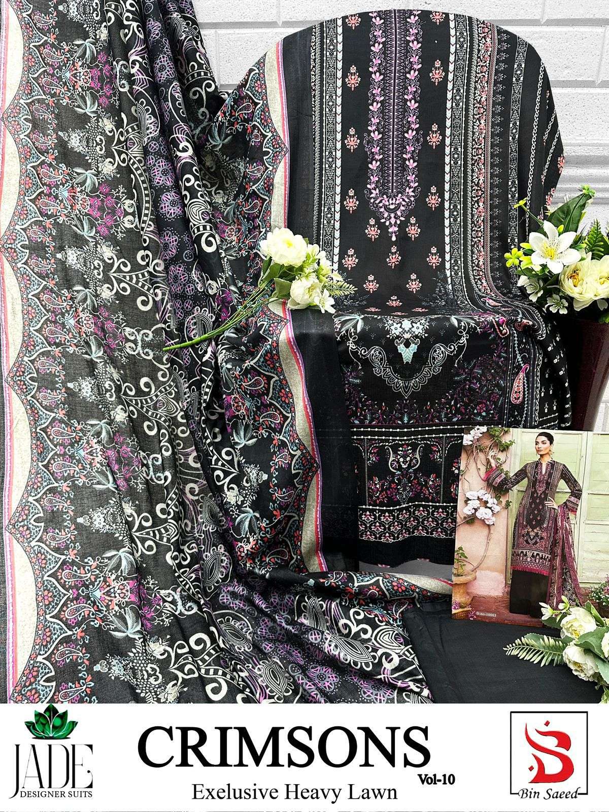 crimson vol-10 by jade 10001-10006 series exclusive karachi print lawn cotton wholesale rate catalogue surat 