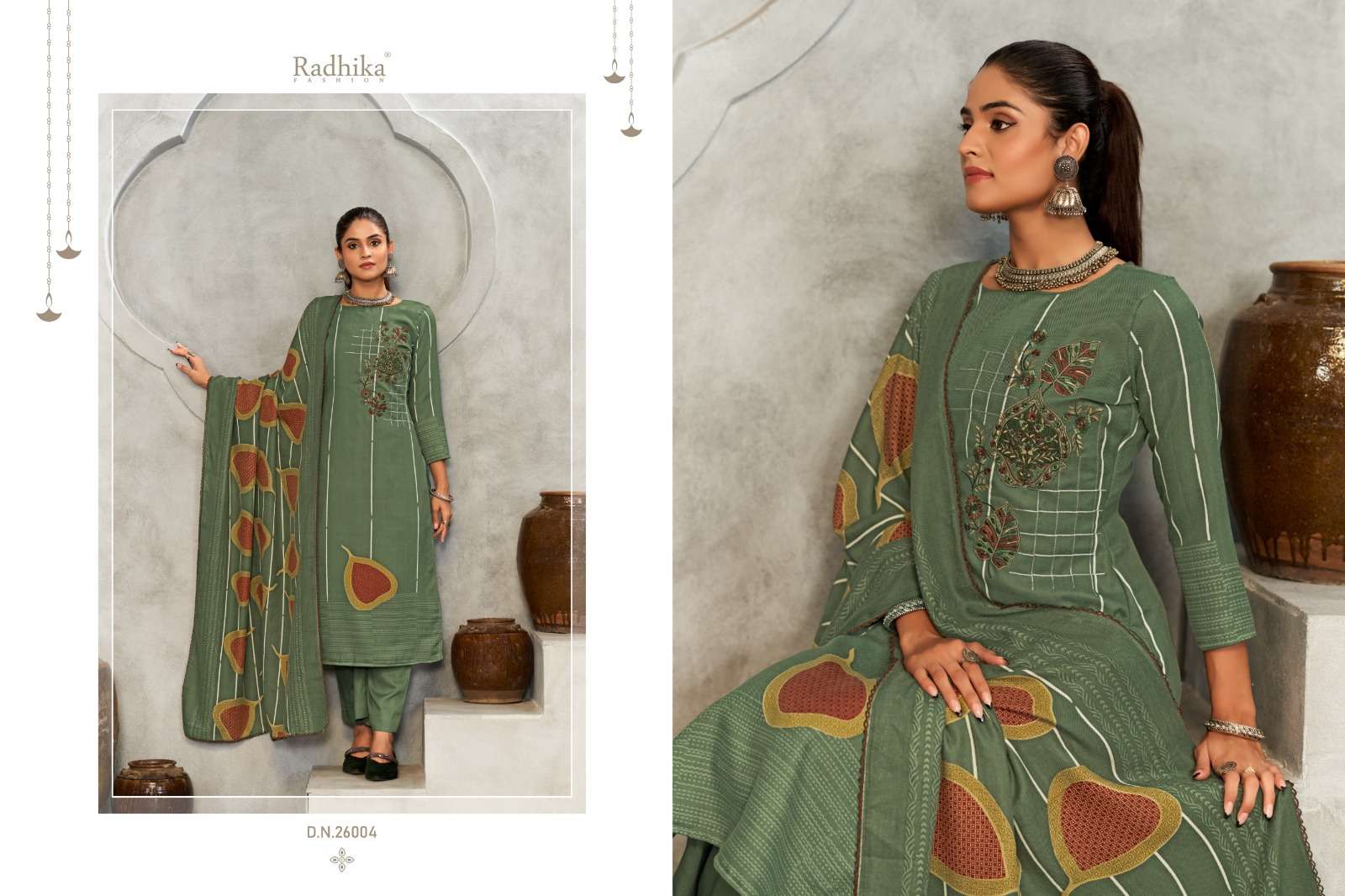 dastoor by radhika fashion 26001-26004 series trendy designer unstich suits material catalogue wholesale surat 
