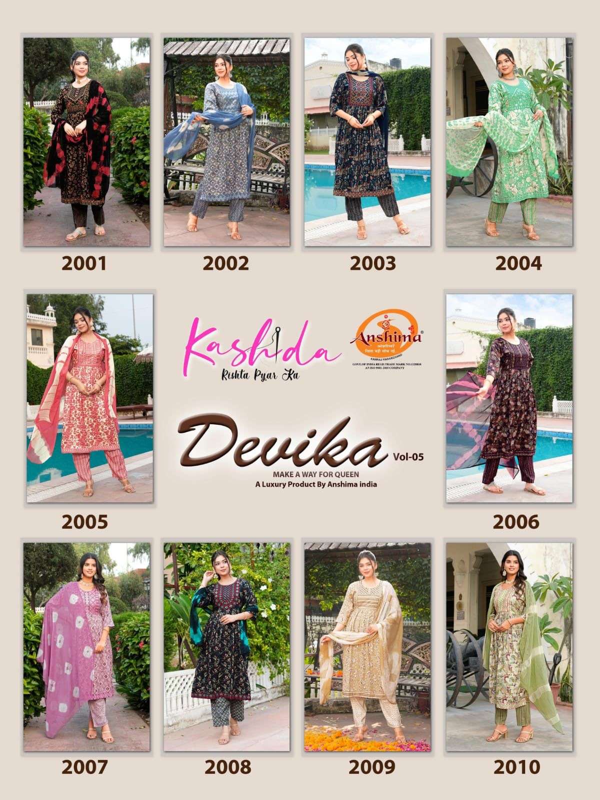devika vol-5 by kashida 2001-2010 series capsule foil printed kurtis catalogue wholesale price surat 