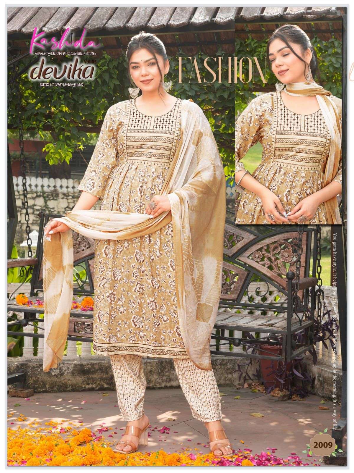 devika vol-5 by kashida 2001-2010 series capsule foil printed kurtis catalogue wholesale price surat 