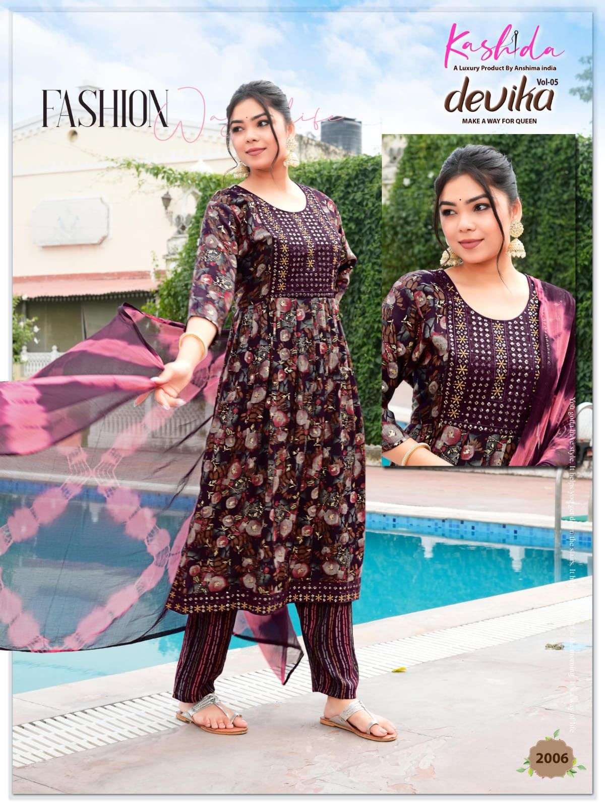 devika vol-5 by kashida 2001-2010 series capsule foil printed kurtis catalogue wholesale price surat 