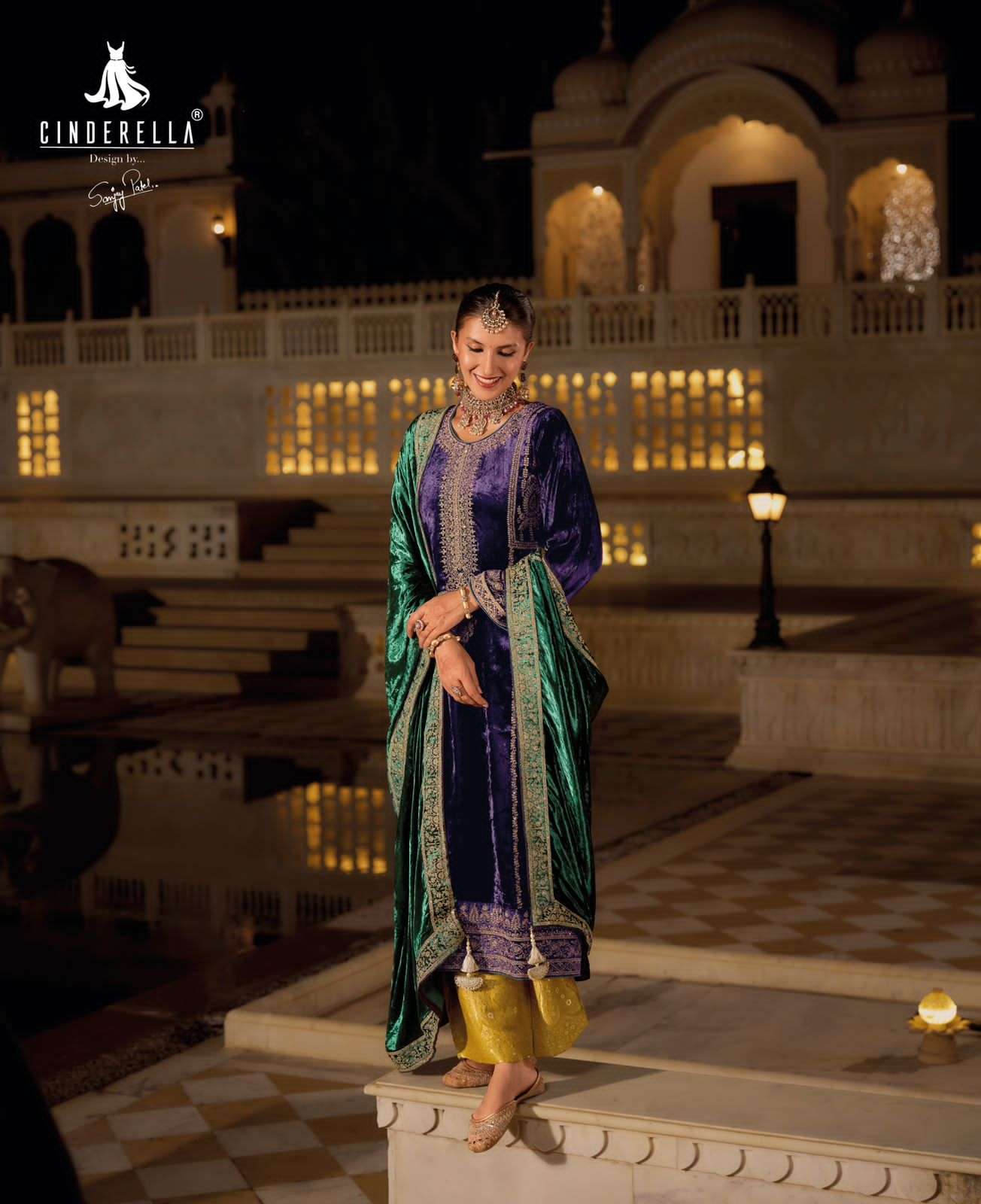 elegance by cinderella 10801-10806 series fancy designer embroidery work pure viscose velvet dress material catalogue surat 