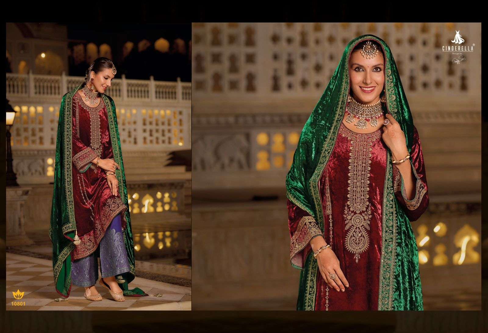 elegance by cinderella 10801-10806 series fancy designer embroidery work pure viscose velvet dress material catalogue surat 