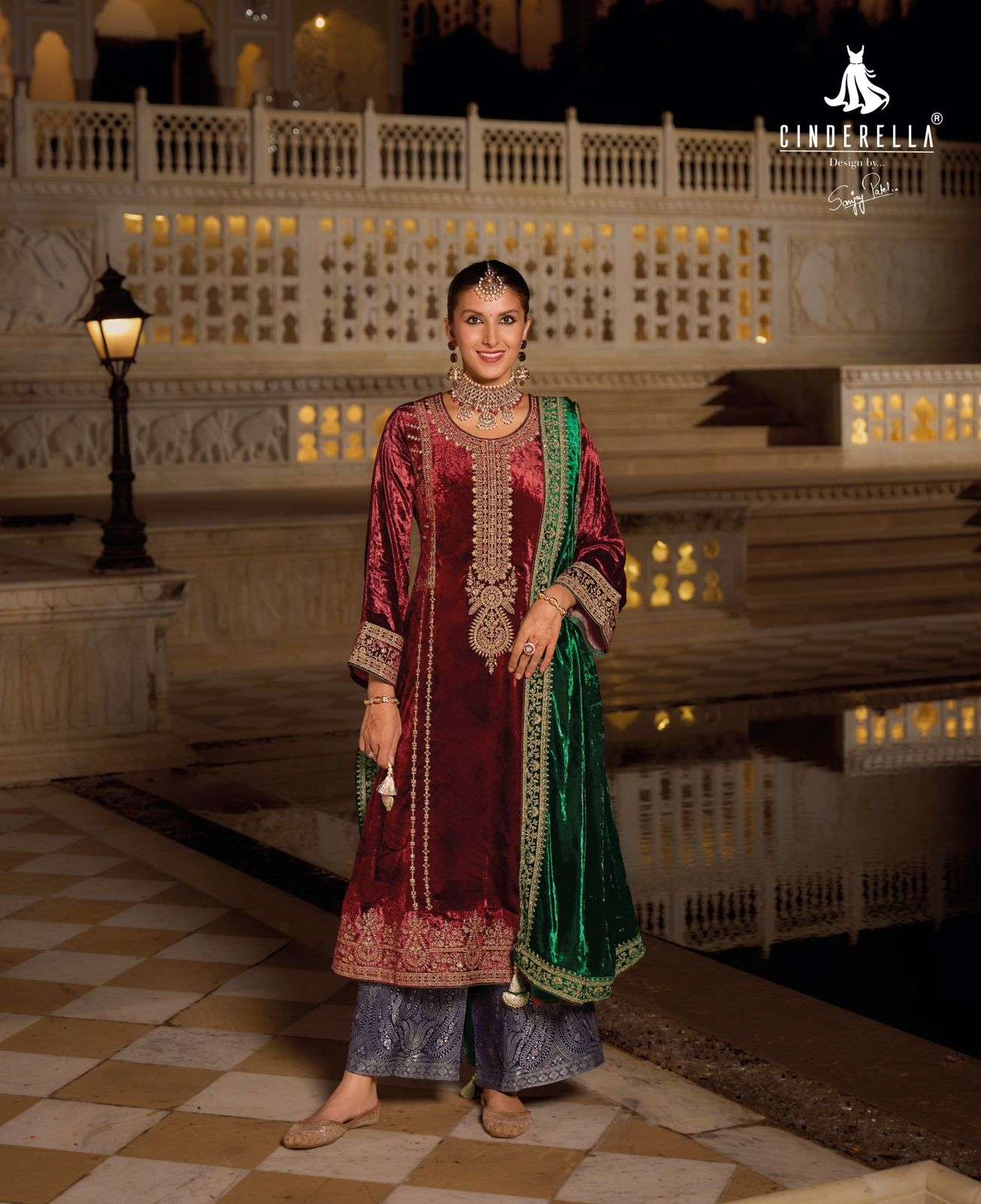 elegance by cinderella 10801-10806 series fancy designer embroidery work pure viscose velvet dress material catalogue surat 