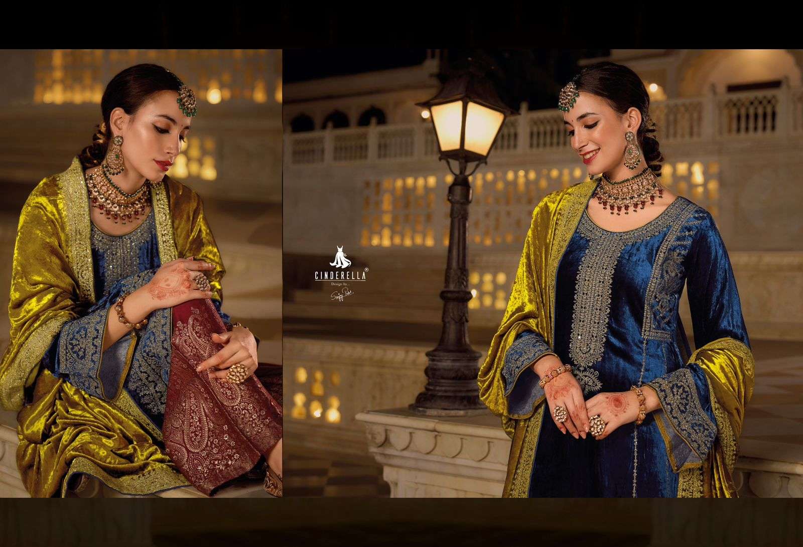 elegance by cinderella 10801-10806 series fancy designer embroidery work pure viscose velvet dress material catalogue surat 