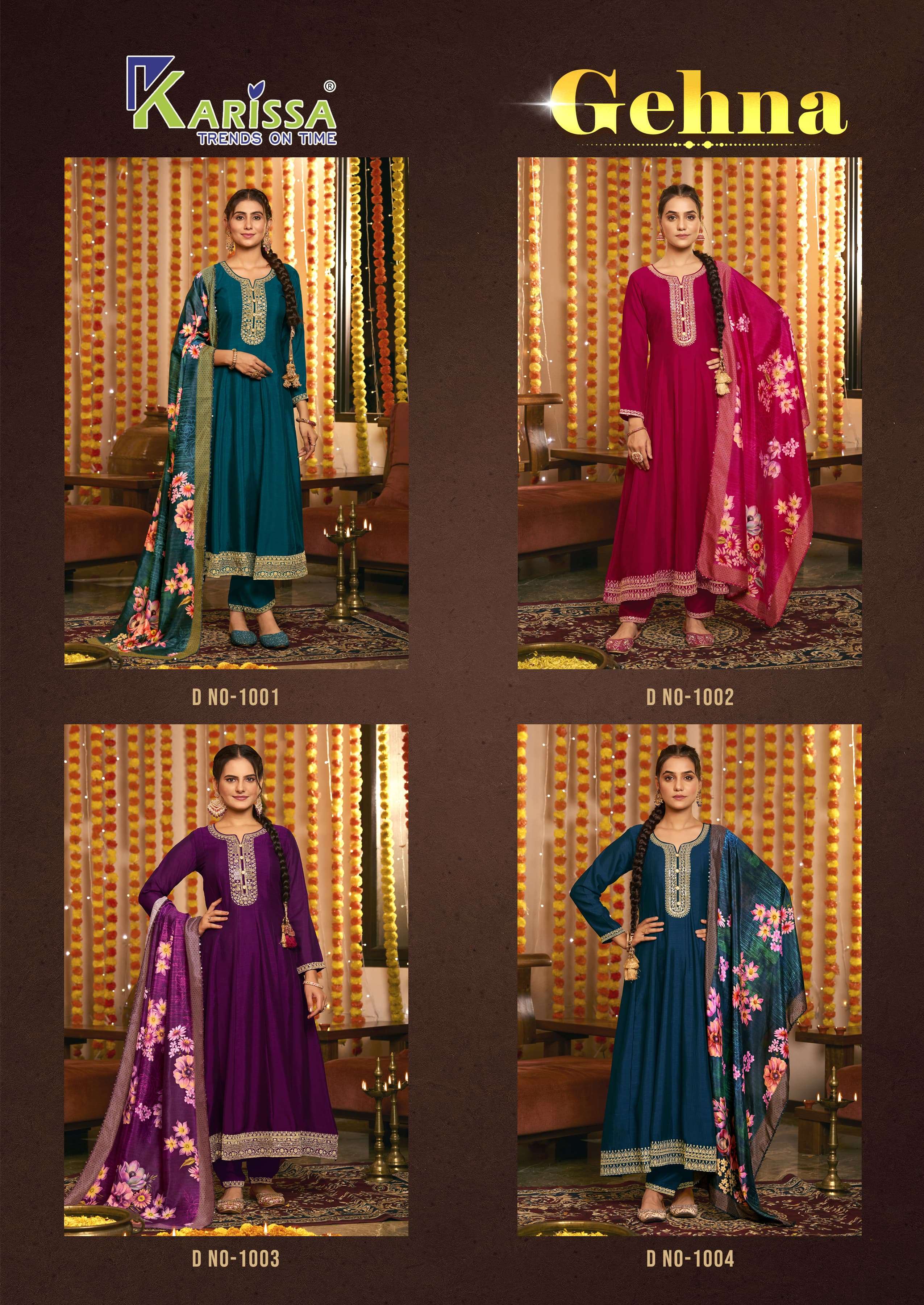 gehna by karissa trends 1001-1004 series indian festival designer kurtis catalogue wholesale dealer surat 