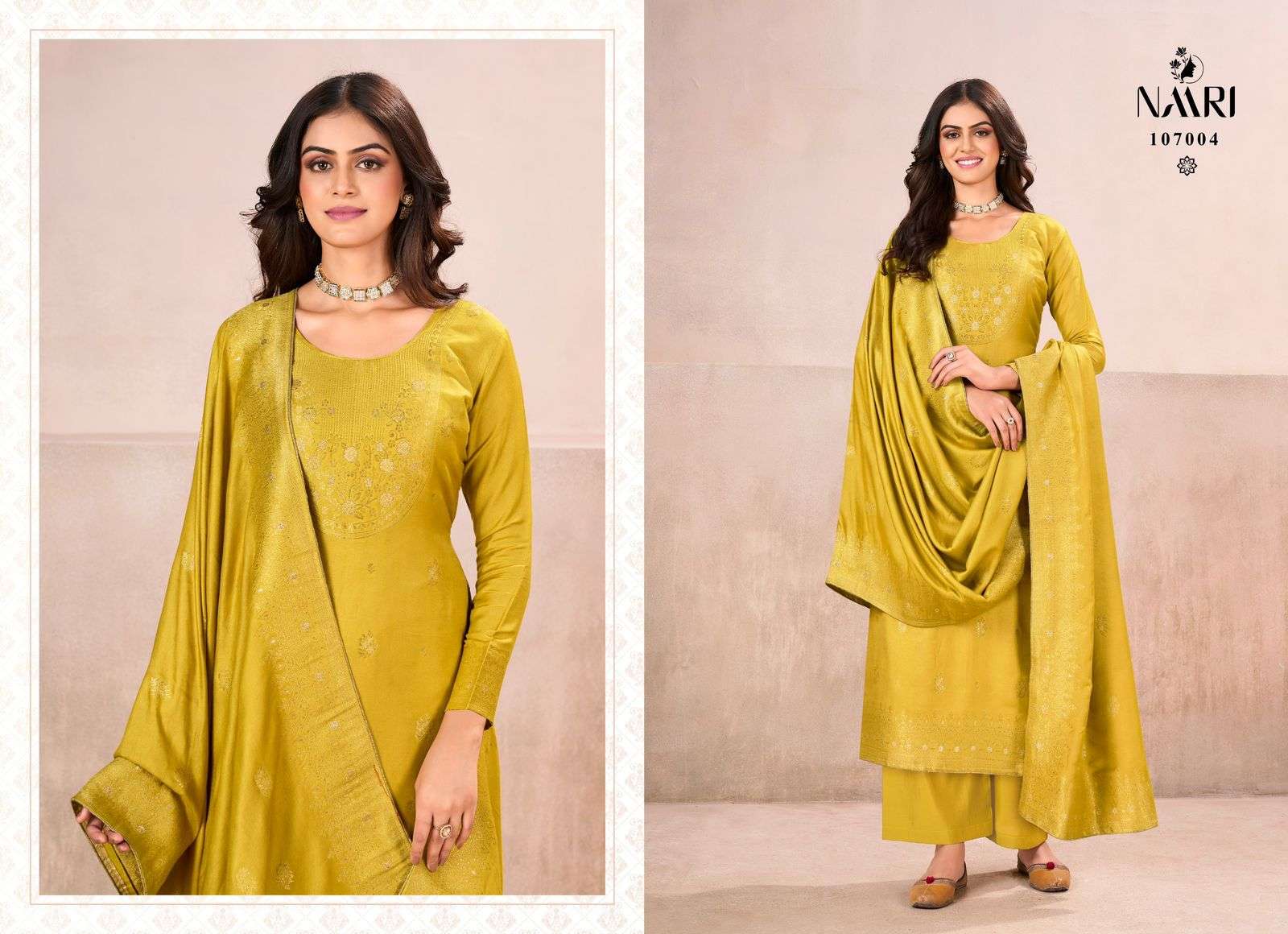 gul neer by naari 107001-107004 series winter special designer viscose pashmina salwar suits catalogue surat