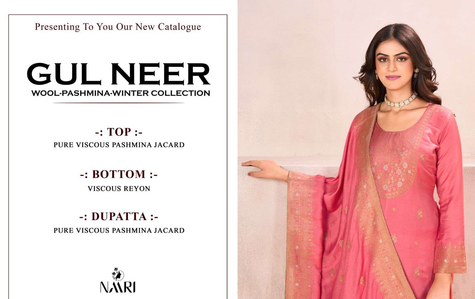 gul neer by naari 107001-107004 series winter special designer viscose pashmina salwar suits catalogue surat