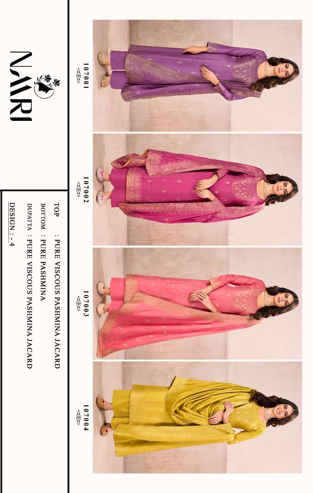 gul neer by naari 107001-107004 series winter special designer viscose pashmina salwar suits catalogue surat