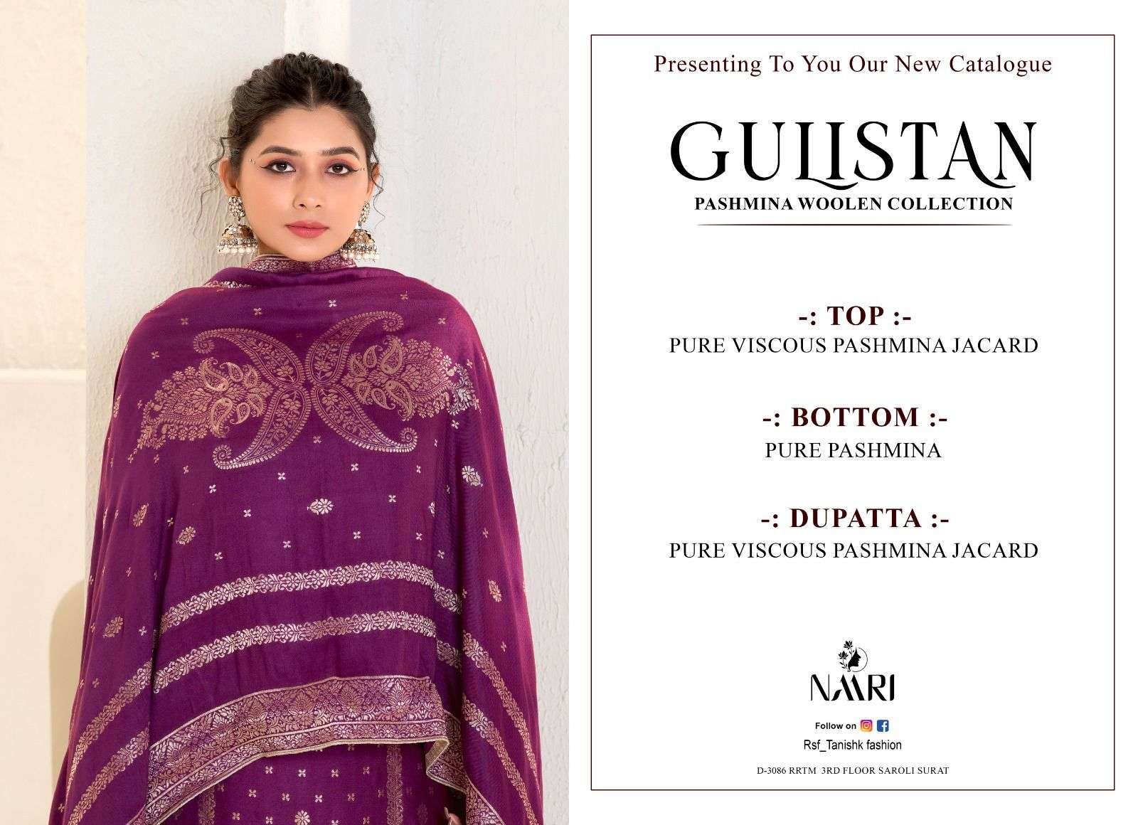 gulistan by naari 117001-117004 series exclusive designer viscose pashmina salwar suits catalogue online best rate surat