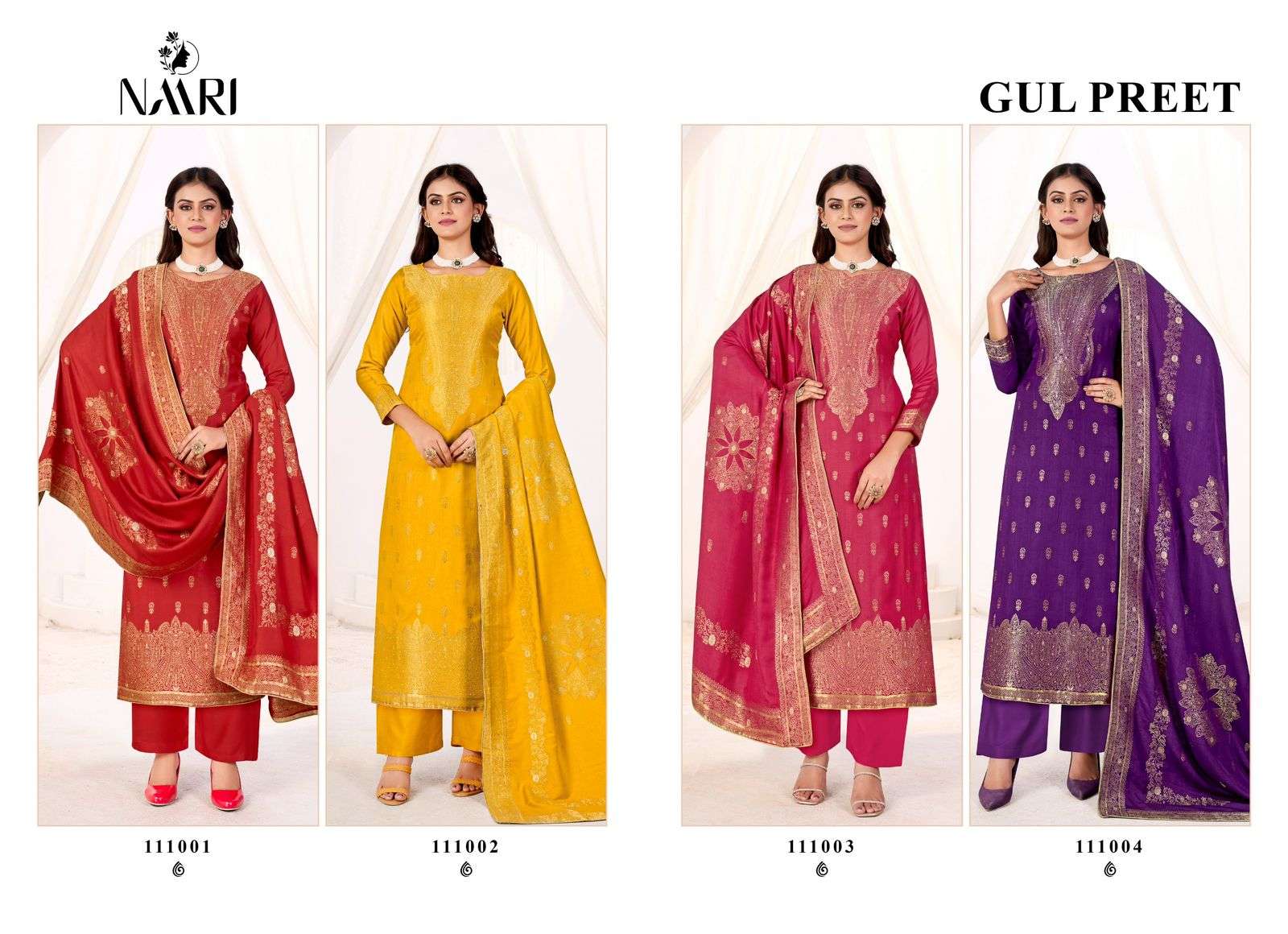 gulpreet by naari 111001-111004 series winter special viscose pashmina salwar suits catalogue wholesale rate surat 