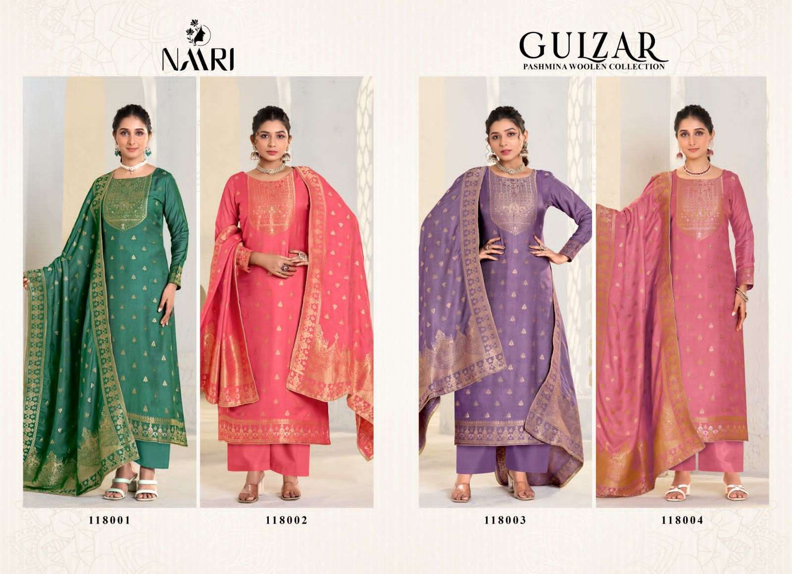 gulzar by naari 118001-118004 series upcoming winter season special pashmina salwar suits catalogue surat