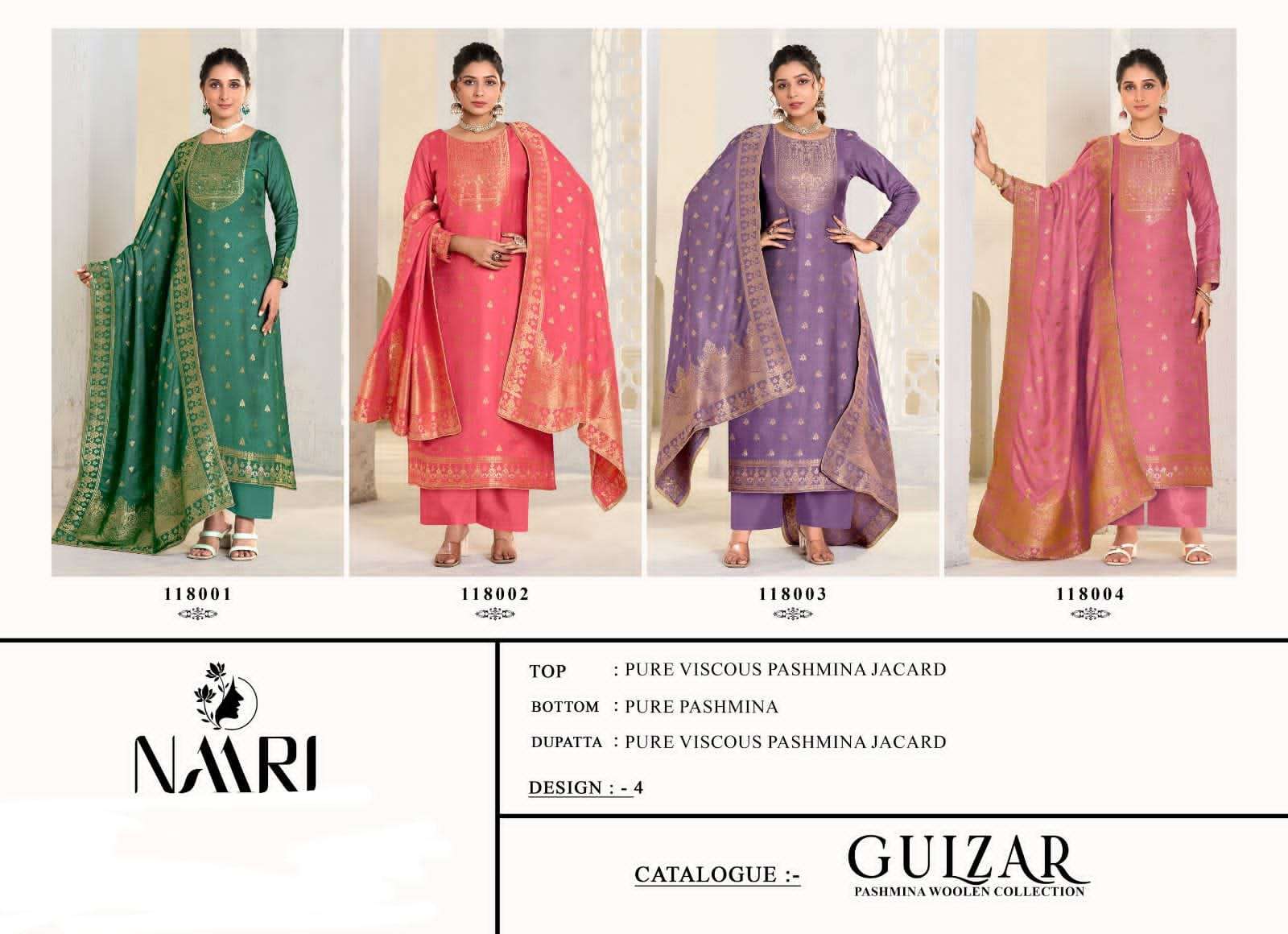 gulzar by naari 118001-118004 series upcoming winter season special pashmina salwar suits catalogue surat