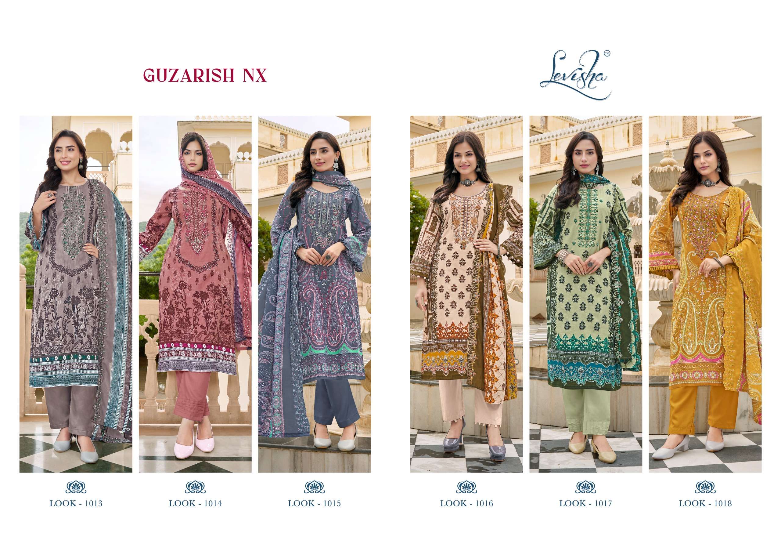guzarish nx by levisha 1013-1018 series exclusive designer cambric lawn cotton salwar suits material latest catalogue design 2024