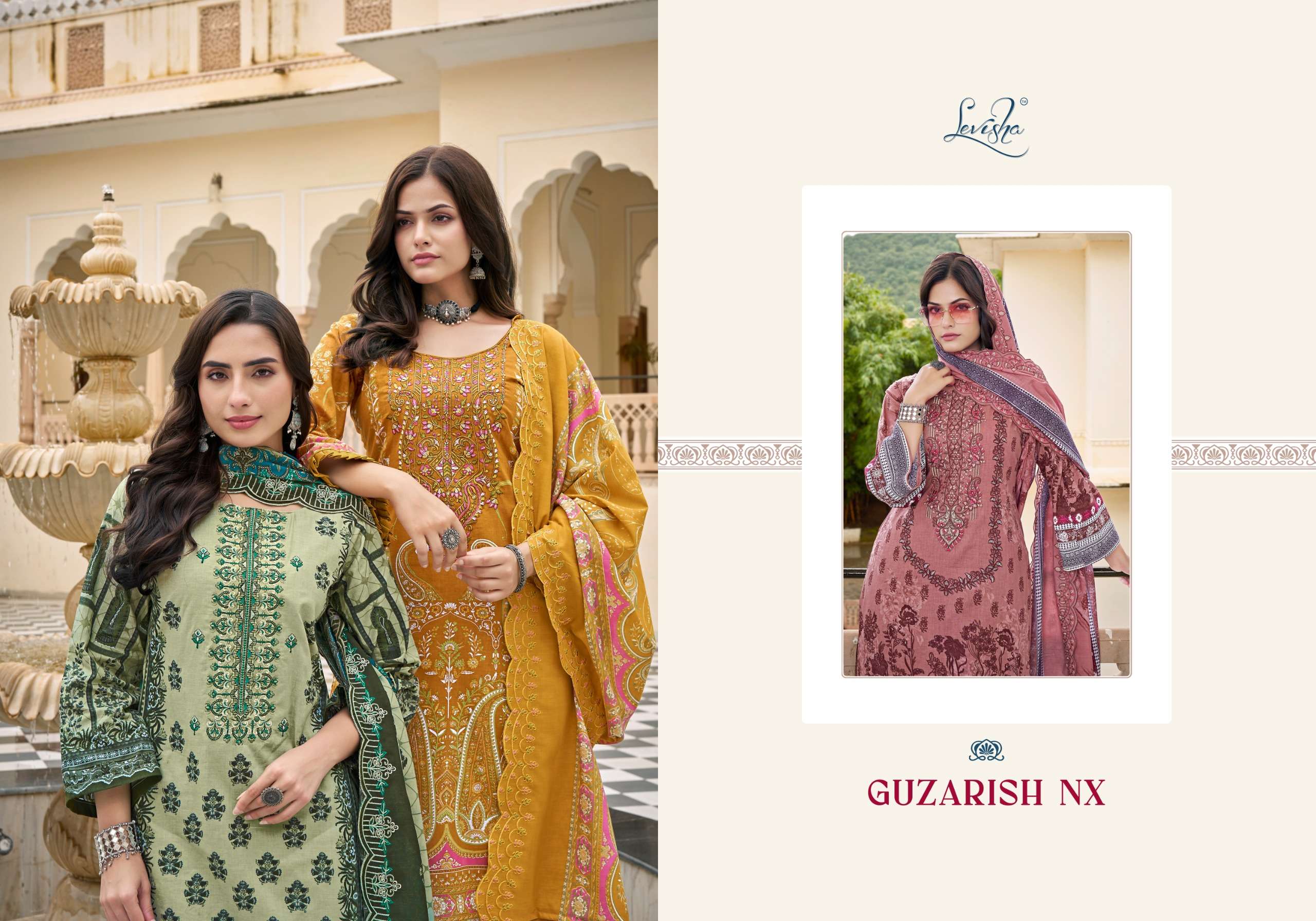 guzarish nx by levisha 1013-1018 series exclusive designer cambric lawn cotton salwar suits material latest catalogue design 2024