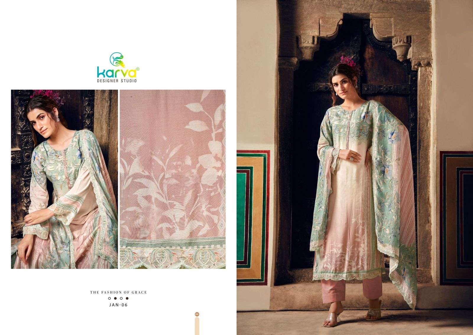 jannat by karva designer studio exclusive designer viscose muslin salwar kameez catalogue manufacturer surat