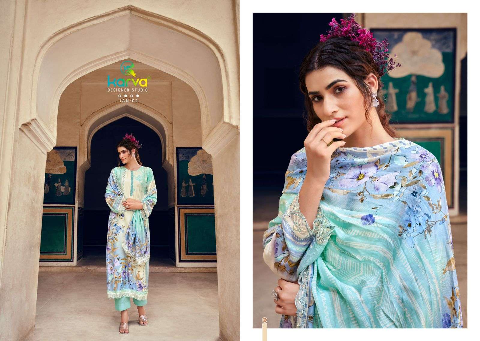 jannat by karva designer studio exclusive designer viscose muslin salwar kameez catalogue manufacturer surat