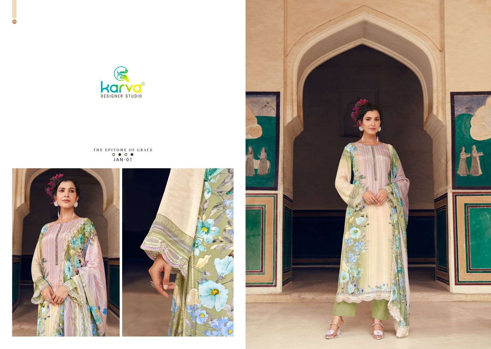 jannat by karva designer studio exclusive designer viscose muslin salwar kameez catalogue manufacturer surat