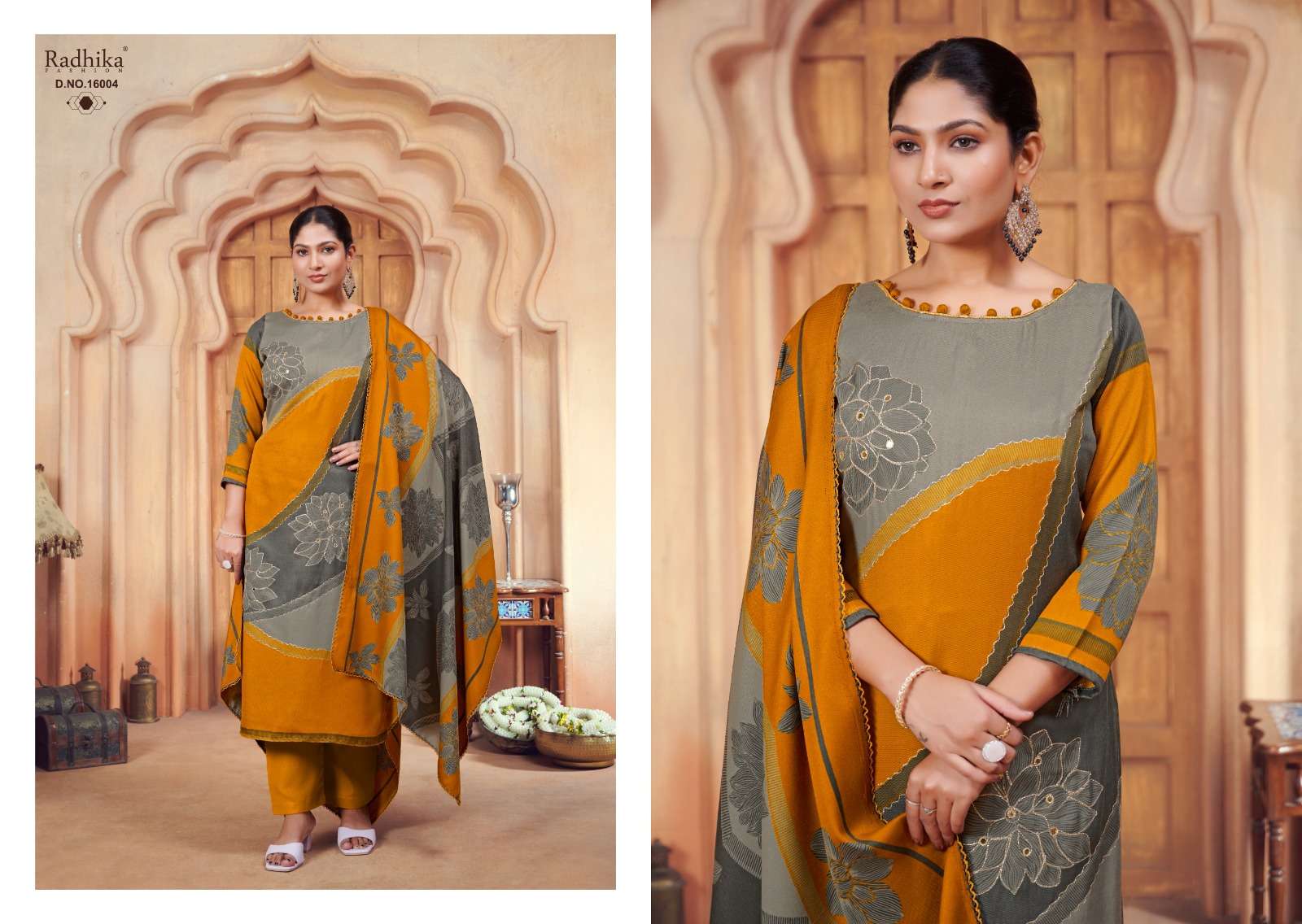 jasmine vol-2 by radhika fashion 16004-16004 series winter designer pashmina salwar suits catalogue surat