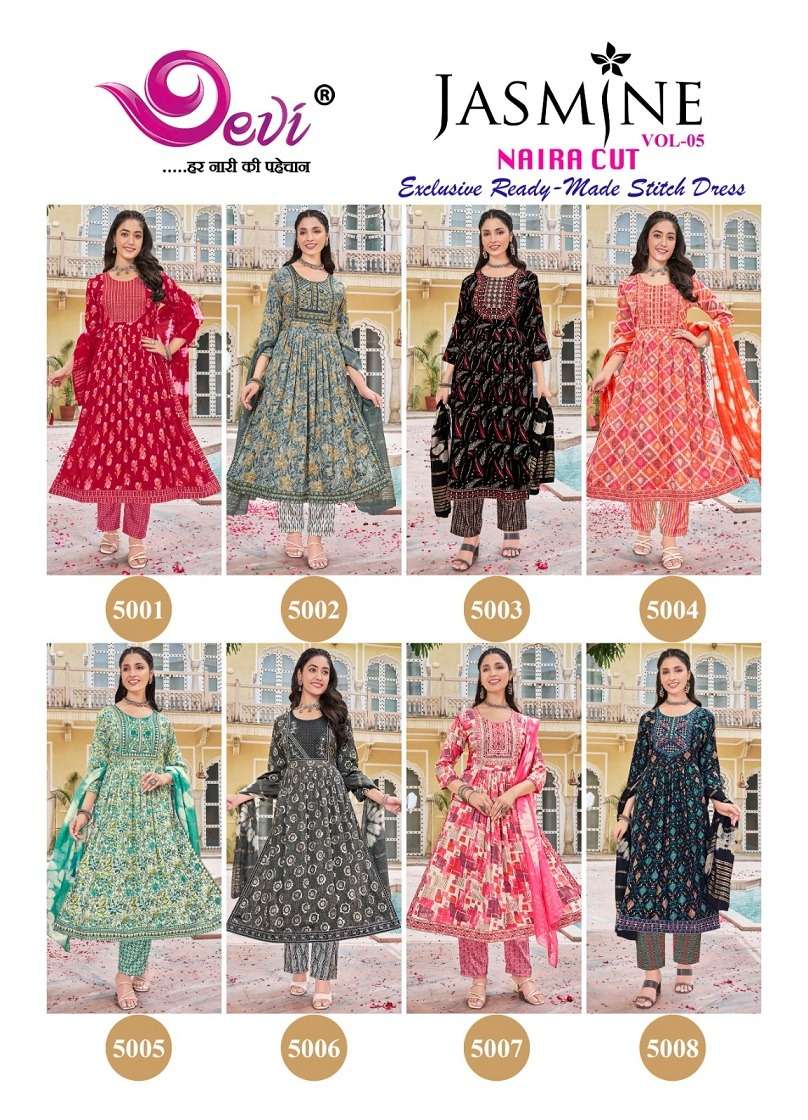 jasmine vol-5 by devi 5001-5008 series exclusive readymade stich dress catalogue buy online wholesale surat 