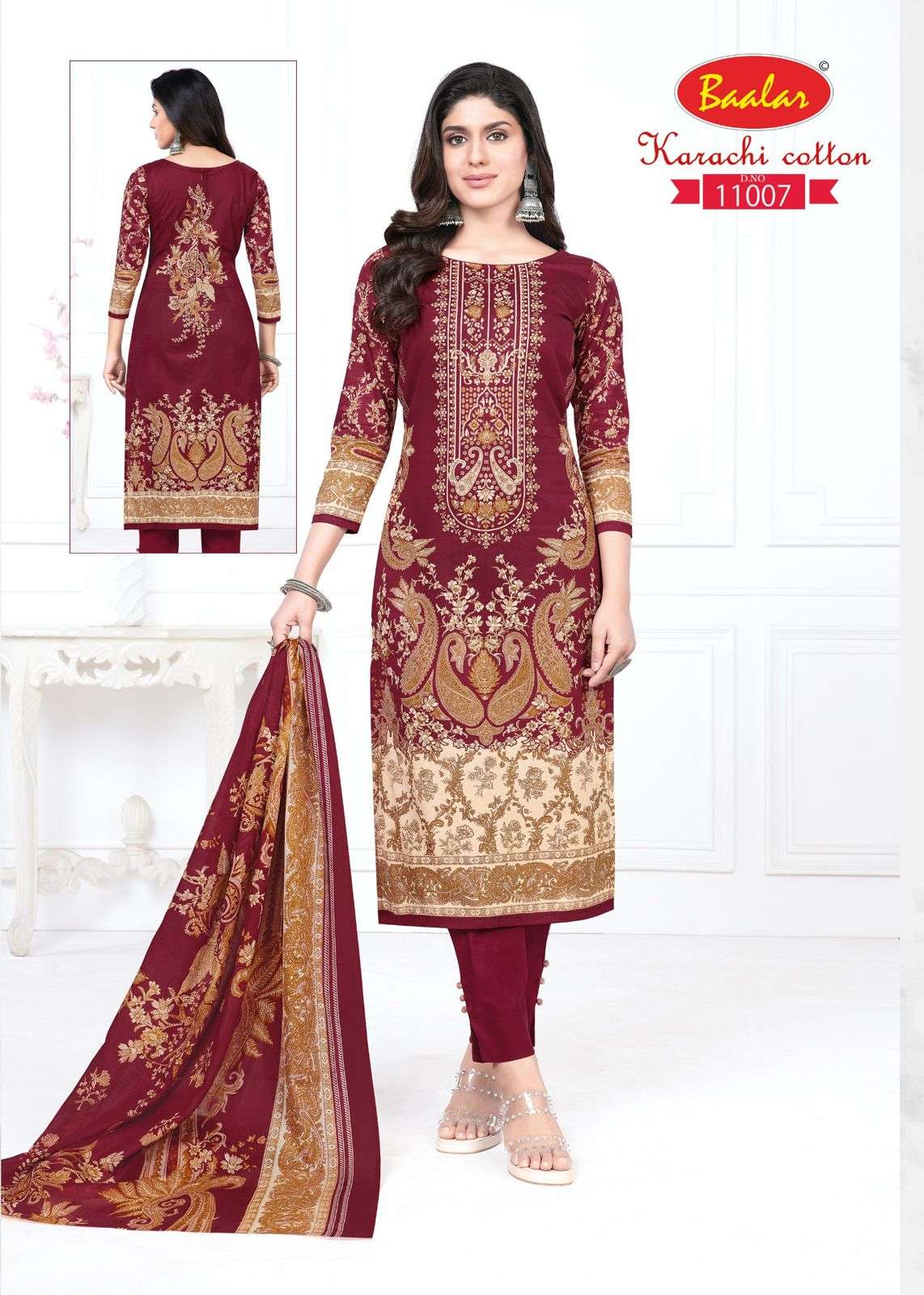 karachi cotton vol-11 by baalar 11007-11015 series fancy designer unstich salwar suits catalogue wholesale dealer surat 