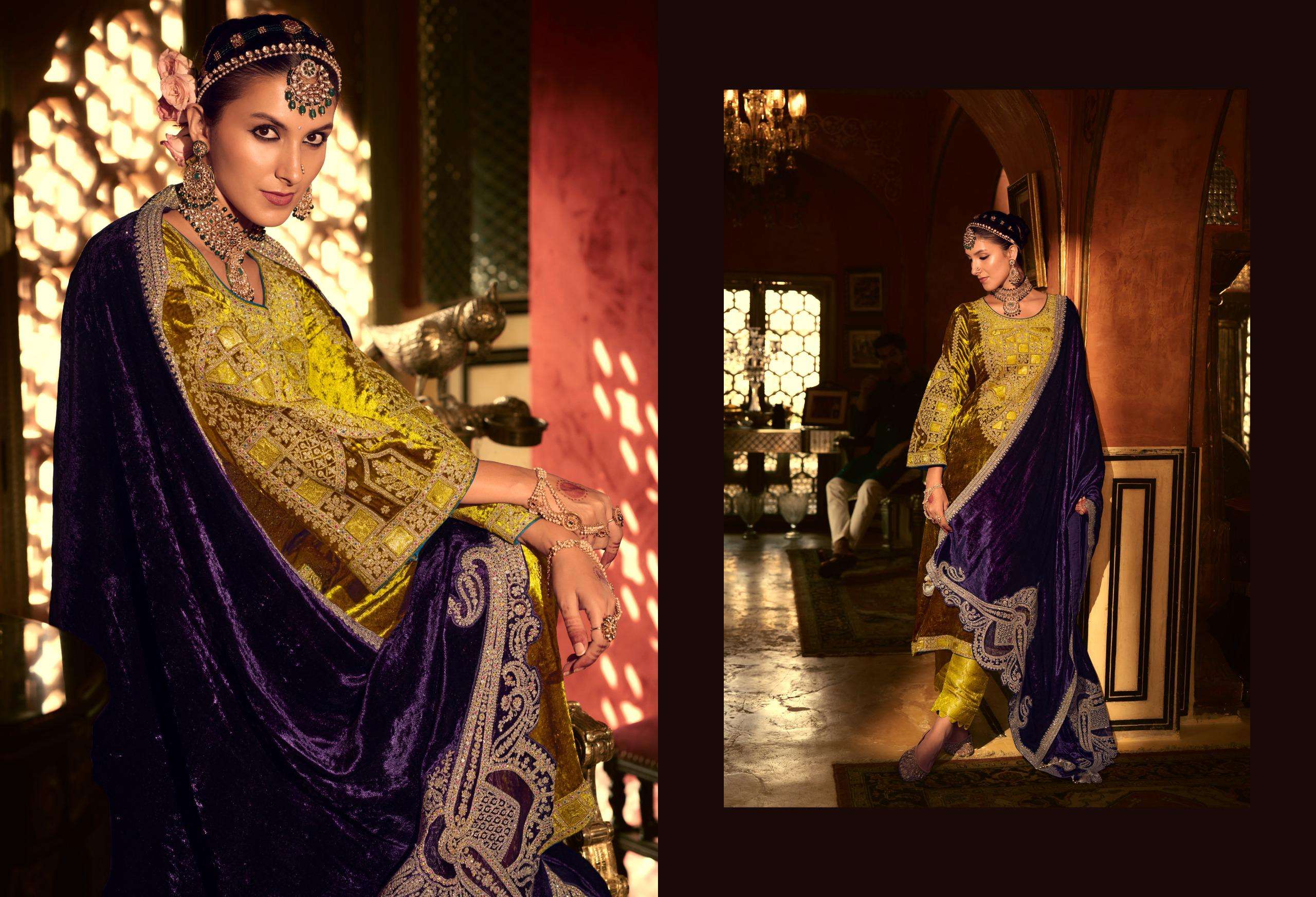 kuch khaas vol-12 by kuch khass 1201-1206 series pure viscose velvet heavy salwar suits latest catalogue design 2024